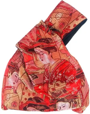 Vintage Japanese Yukata Kimono Crane Handbag Wristlet Bag - Small Coin Tote Handle Bag Knot Pouch for Women