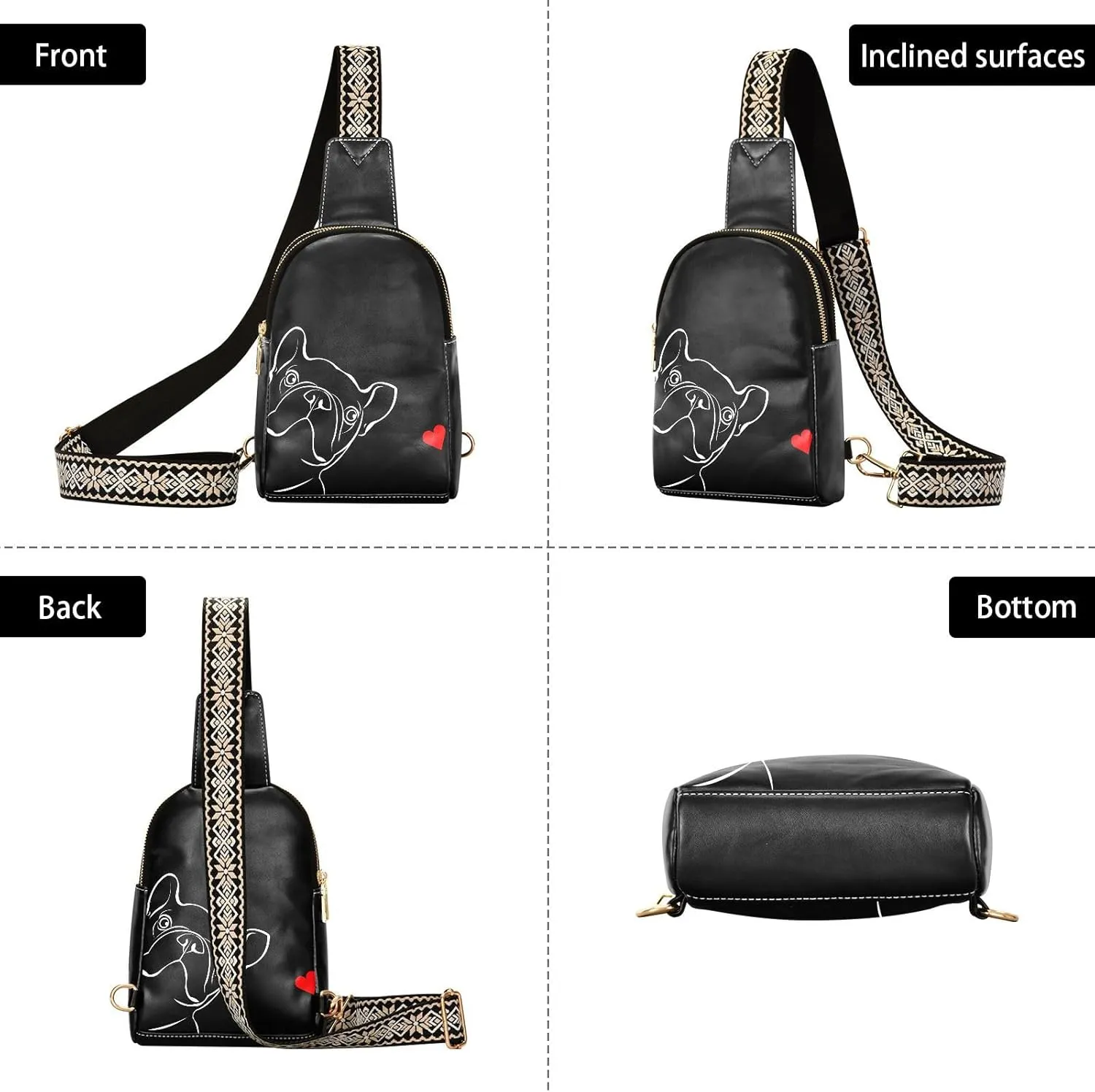 Vintage Rose Floral Leather Crossbody Sling Bag for Women - Chest & Waist Pack