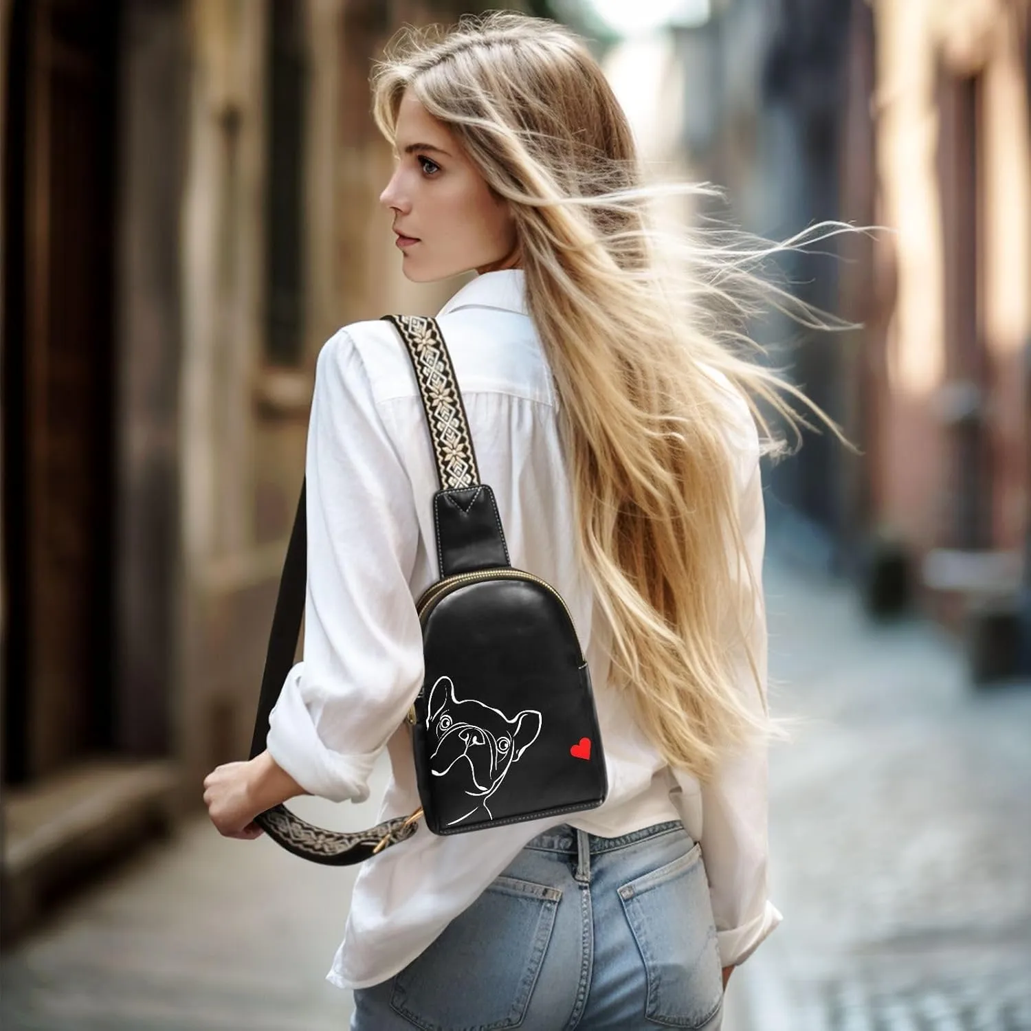 Vintage Rose Floral Leather Crossbody Sling Bag for Women - Chest & Waist Pack