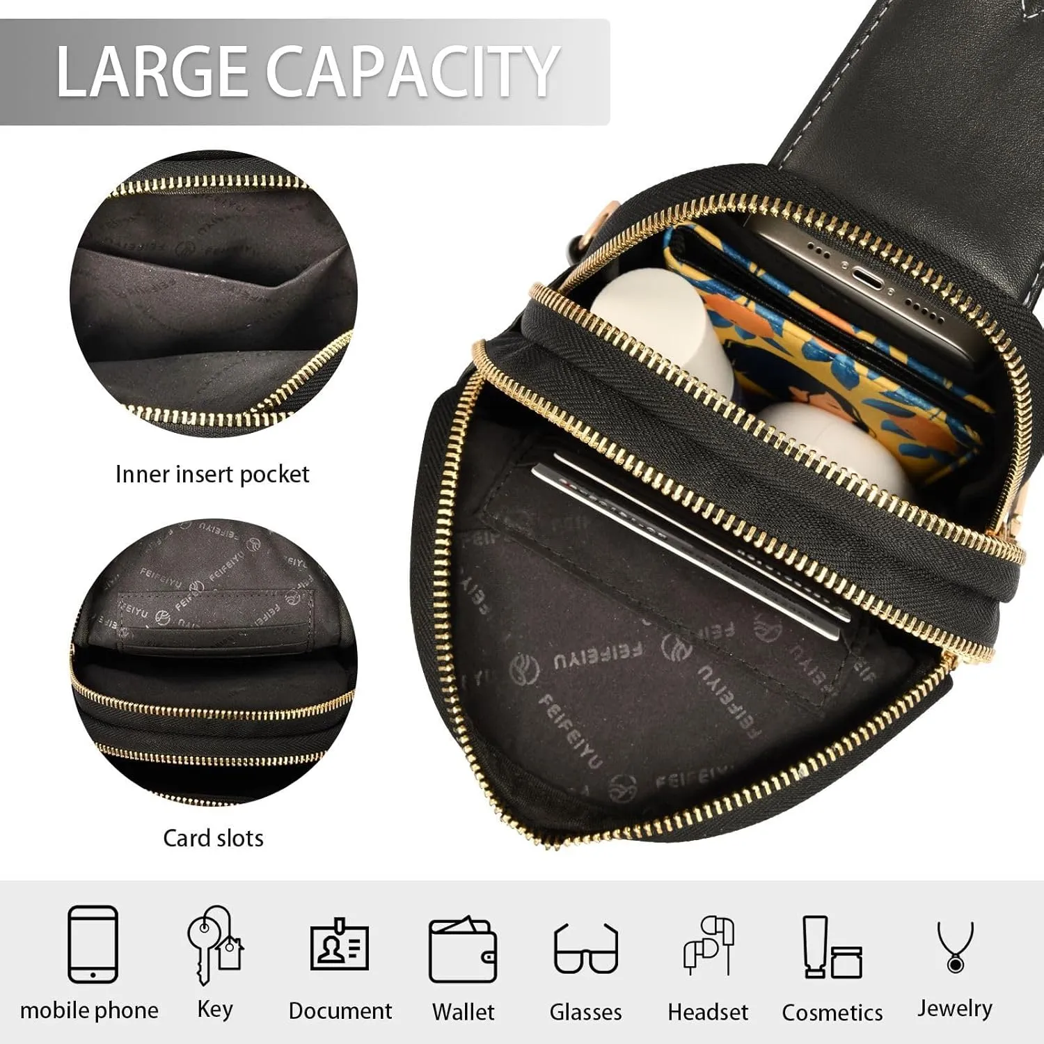 Vintage Rose Floral Leather Crossbody Sling Bag for Women - Chest & Waist Pack