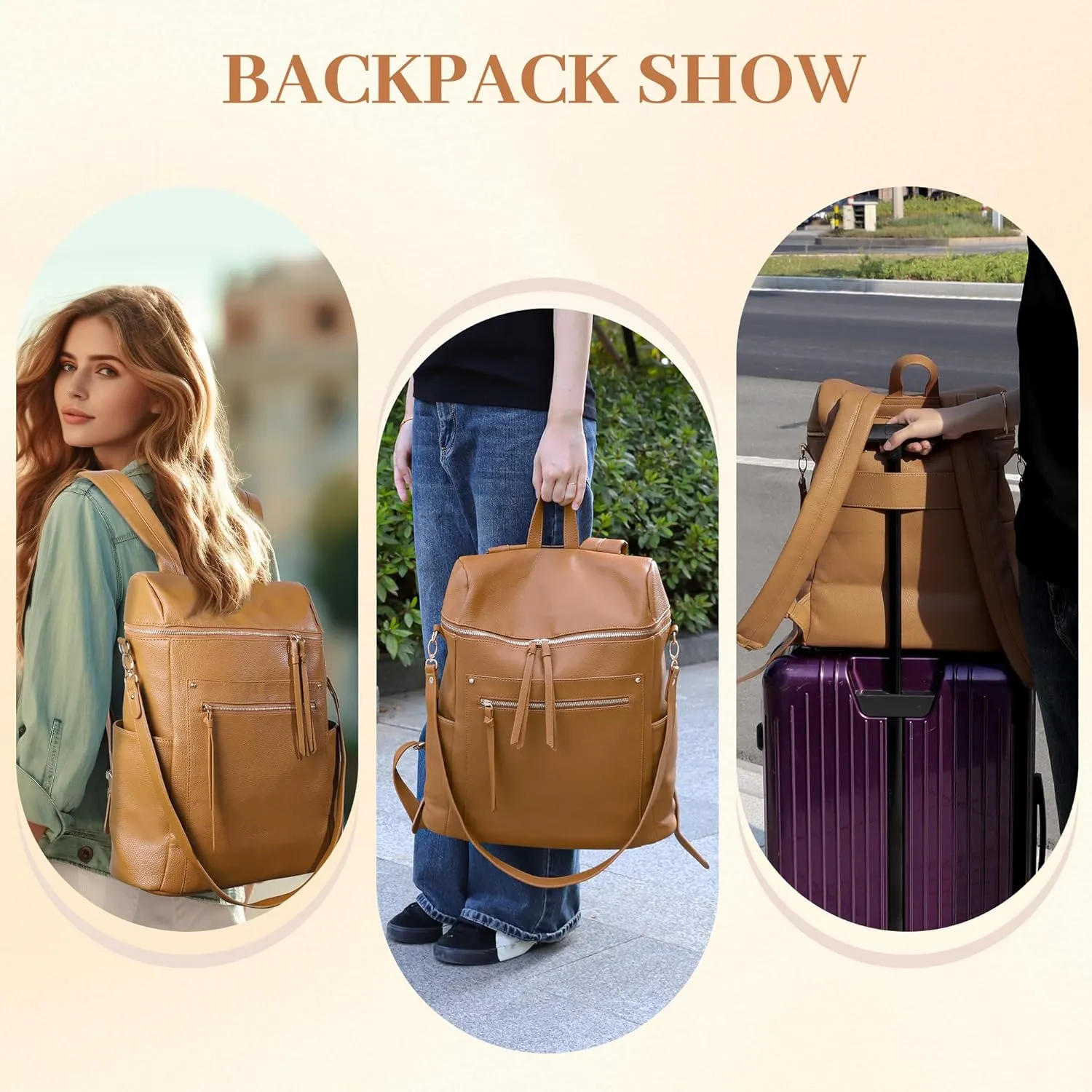 Viva Terry Womens Backpack Purse Soft Vegan Leather Large Convertible Travel Backpack Purse with Tassel-Orange