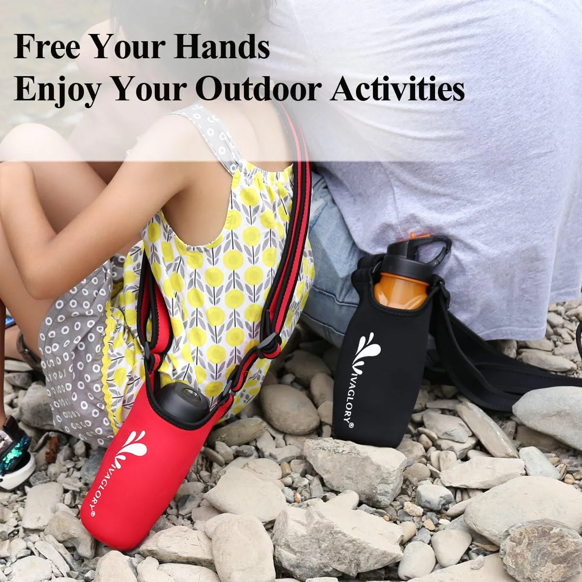 VIVAGLORY Neoprene Water Bottle Holder, Insulated Water Bottle Sling with Adjustable Shoulder Strap, Great for Stainless Steel & Plastic Bottles, Sport & Energy Drinks