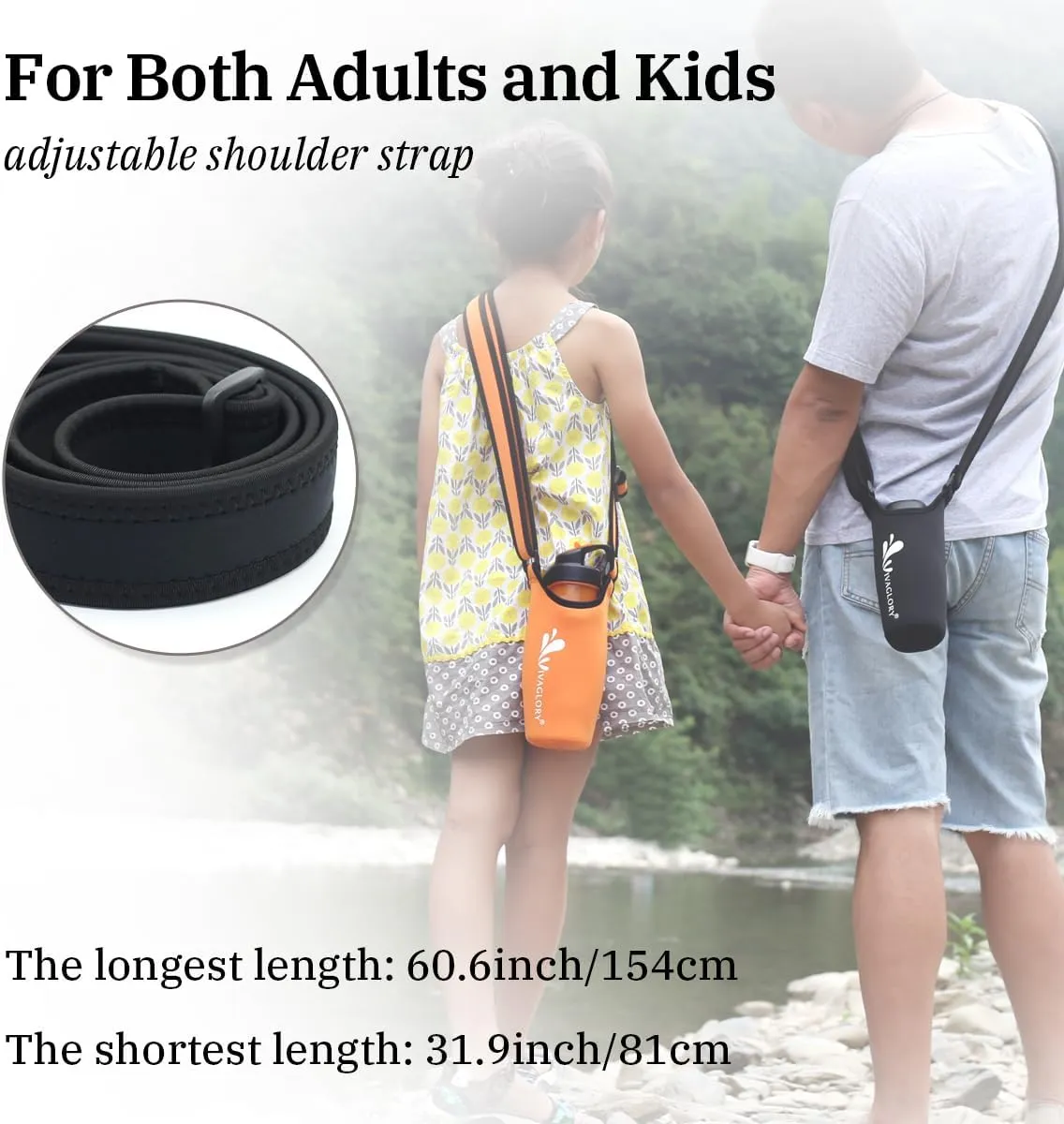 VIVAGLORY Neoprene Water Bottle Holder, Insulated Water Bottle Sling with Adjustable Shoulder Strap, Great for Stainless Steel & Plastic Bottles, Sport & Energy Drinks