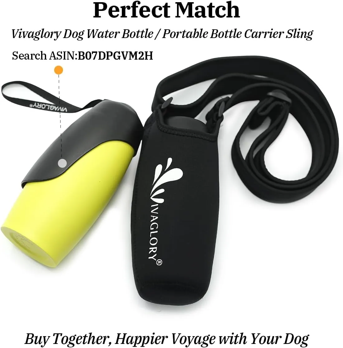 VIVAGLORY Neoprene Water Bottle Holder, Insulated Water Bottle Sling with Adjustable Shoulder Strap, Great for Stainless Steel & Plastic Bottles, Sport & Energy Drinks