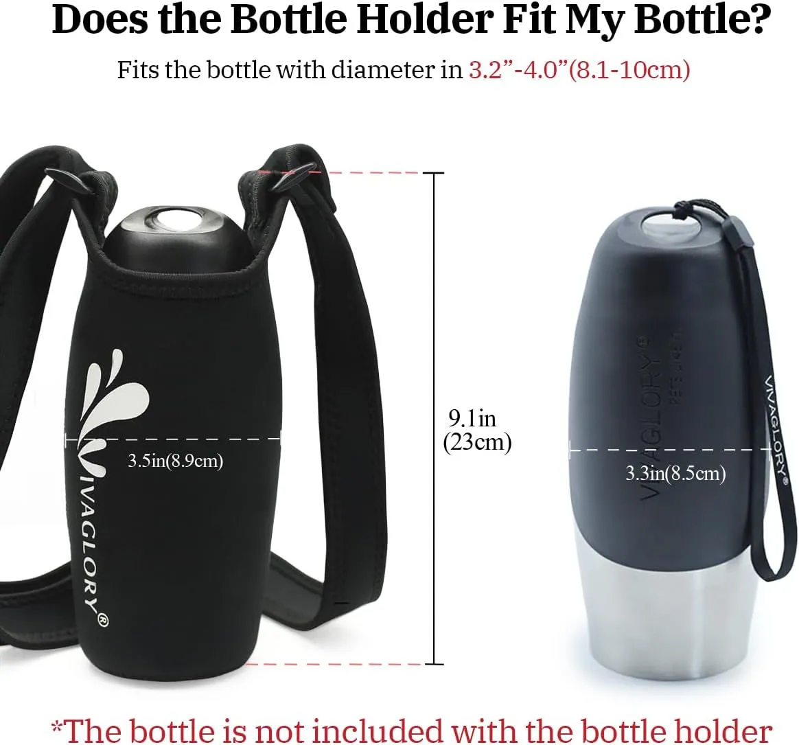 VIVAGLORY Neoprene Water Bottle Holder, Insulated Water Bottle Sling with Adjustable Shoulder Strap, Great for Stainless Steel & Plastic Bottles, Sport & Energy Drinks