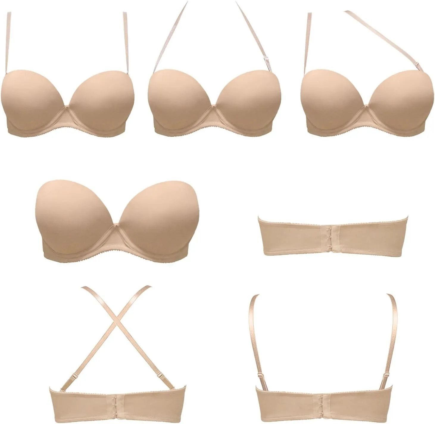 Vogue's Secret Push Up Bra Strapless Bras for Women Convertible Underwire Thick Padded Multiway Everyday Bra