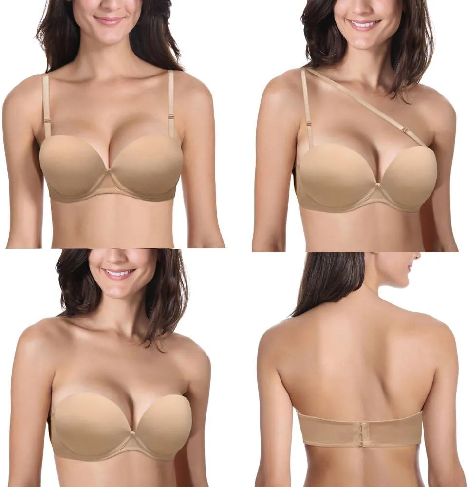 Vogue's Secret Push Up Bra Strapless Bras for Women Convertible Underwire Thick Padded Multiway Everyday Bra
