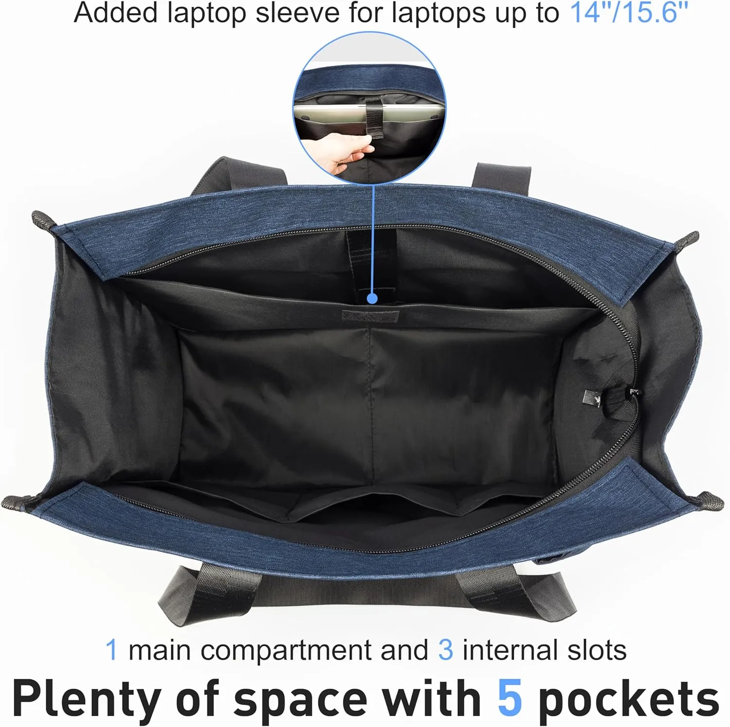 VOLGANIK ROCK Tote Bag with Compartments, Large Multi Pockets Tote Bag for Women & Men Work Tote Bags with Zipper