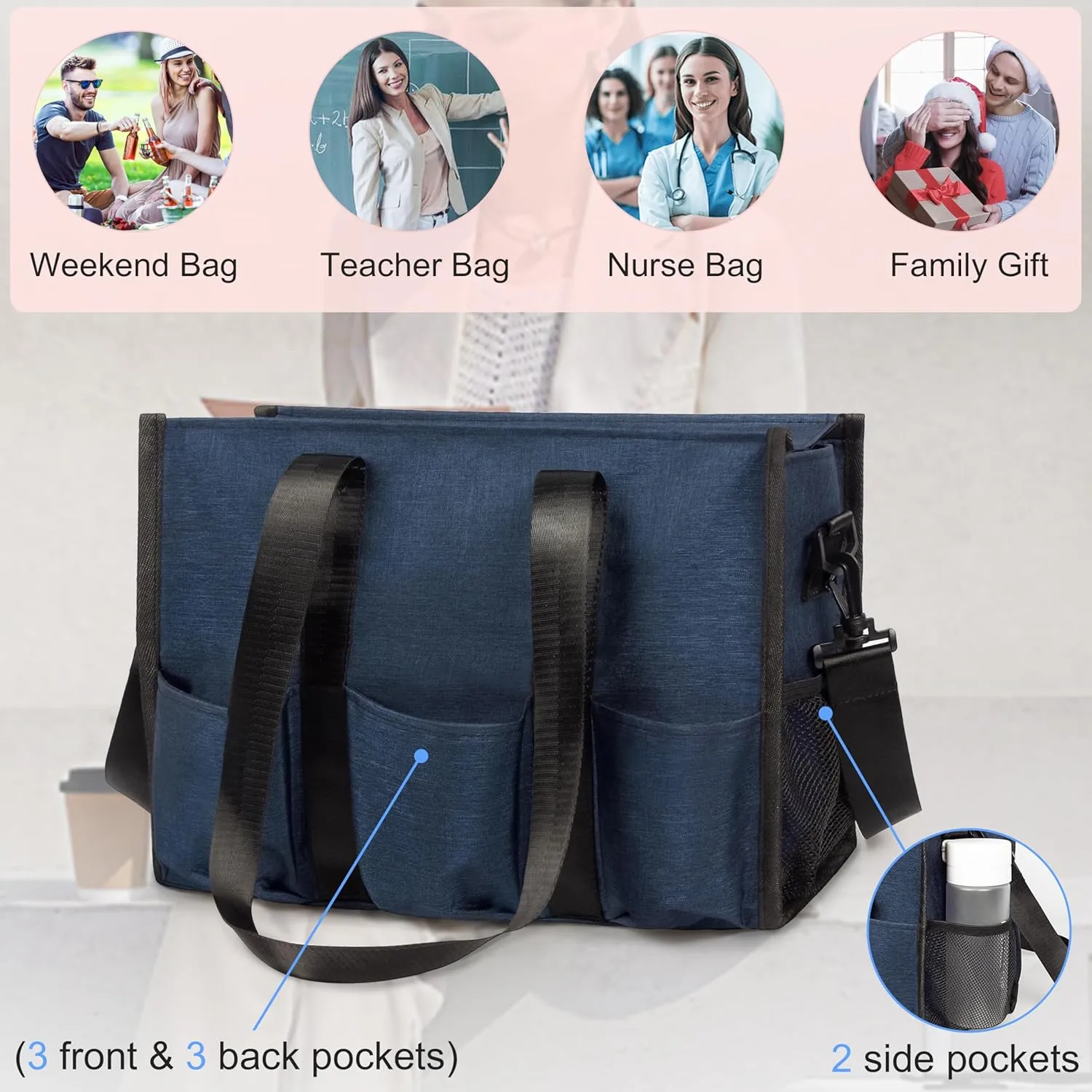 VOLGANIK ROCK Tote Bag with Compartments, Large Multi Pockets Tote Bag for Women & Men Work Tote Bags with Zipper