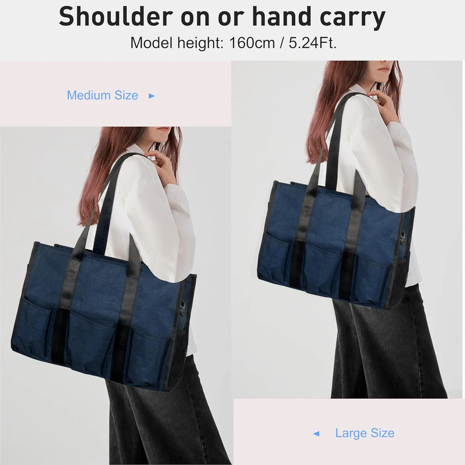 VOLGANIK ROCK Tote Bag with Compartments, Large Multi Pockets Tote Bag for Women & Men Work Tote Bags with Zipper