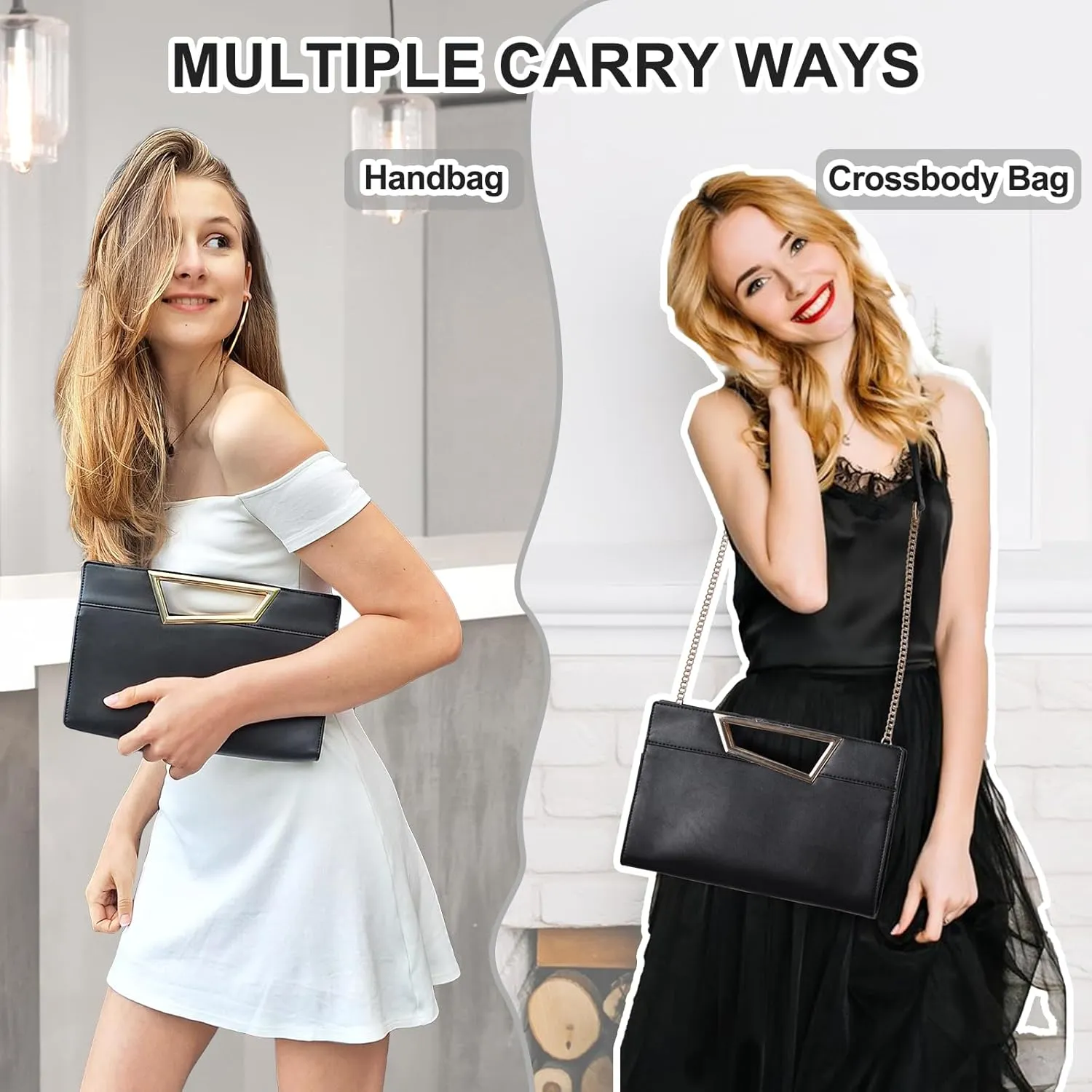 VX VONXURY Leather Clutch Purses for Women Convertible Crossbody Purses with Detachable Strap Handbag for Wedding Party