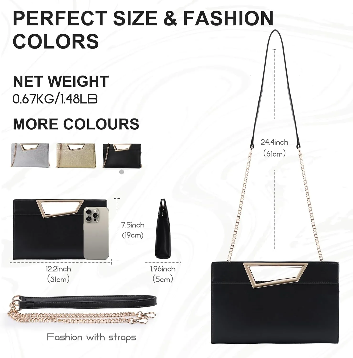 VX VONXURY Leather Clutch Purses for Women Convertible Crossbody Purses with Detachable Strap Handbag for Wedding Party