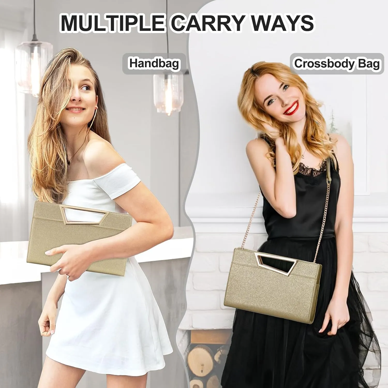 VX VONXURY Leather Clutch Purses for Women Convertible Crossbody Purses with Detachable Strap Handbag for Wedding Party