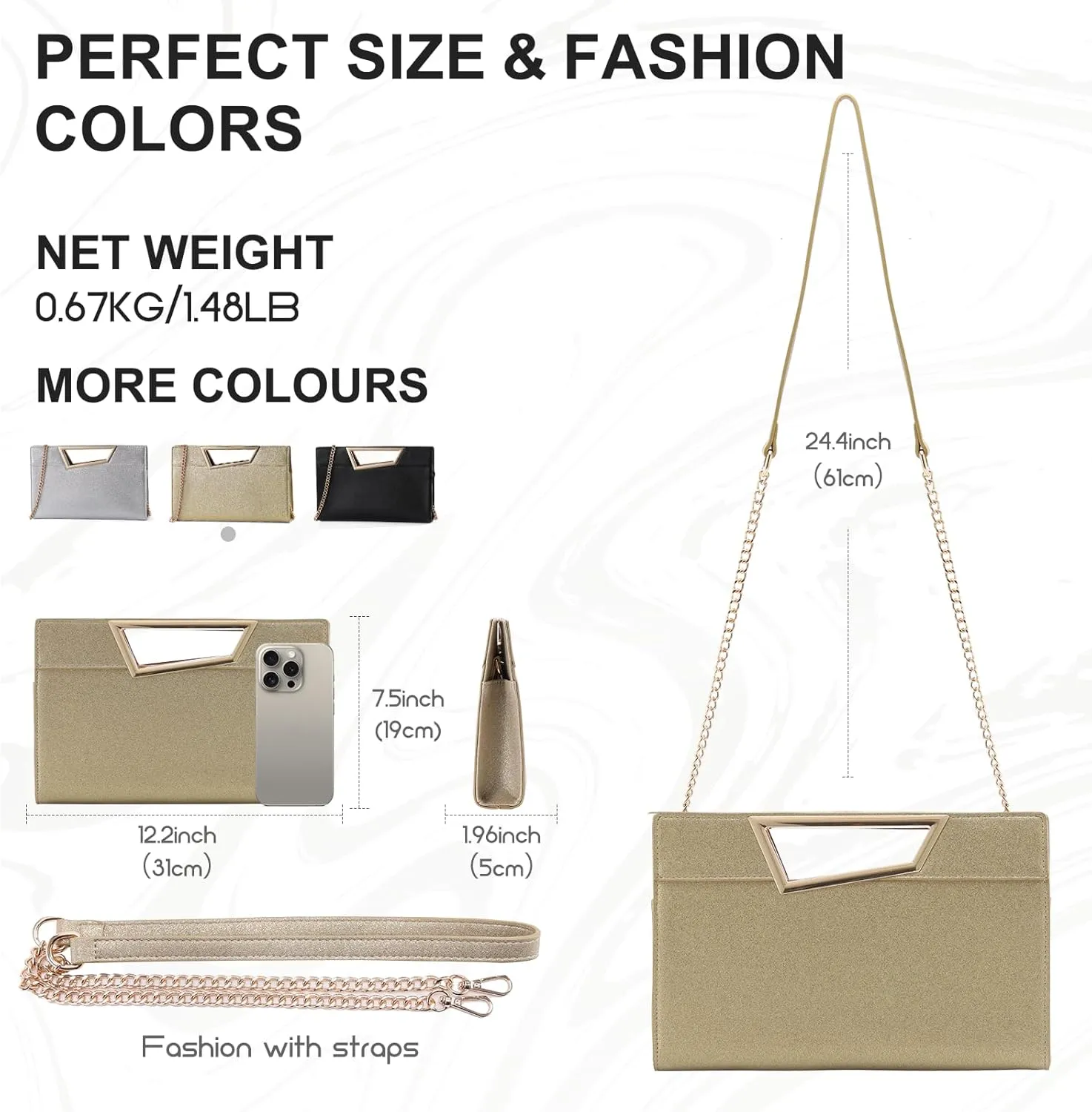 VX VONXURY Leather Clutch Purses for Women Convertible Crossbody Purses with Detachable Strap Handbag for Wedding Party