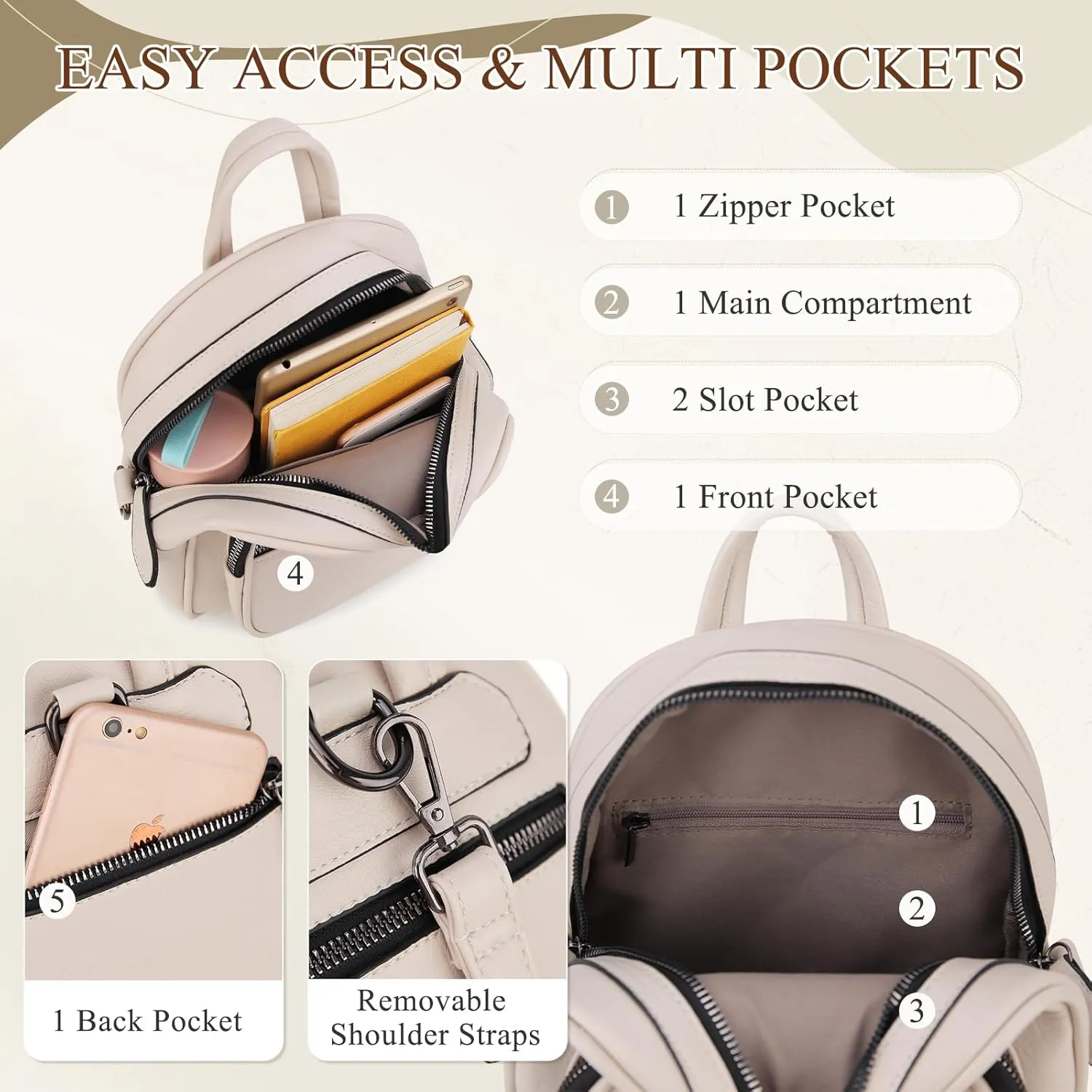 VX VONXURY Mini Backpack Purse,Small Convertible Backpack for Women Ladies with Detachable Straps