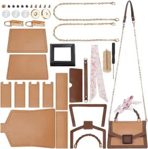 WADORN DIY Women Satchel Crossbody Bag Making Kit, Imitation Leather Handmade Stitch Shoulder Bag Making Set Women Fashion Handbag Material Kit Handmade Craft Bag Making Gift, Brown