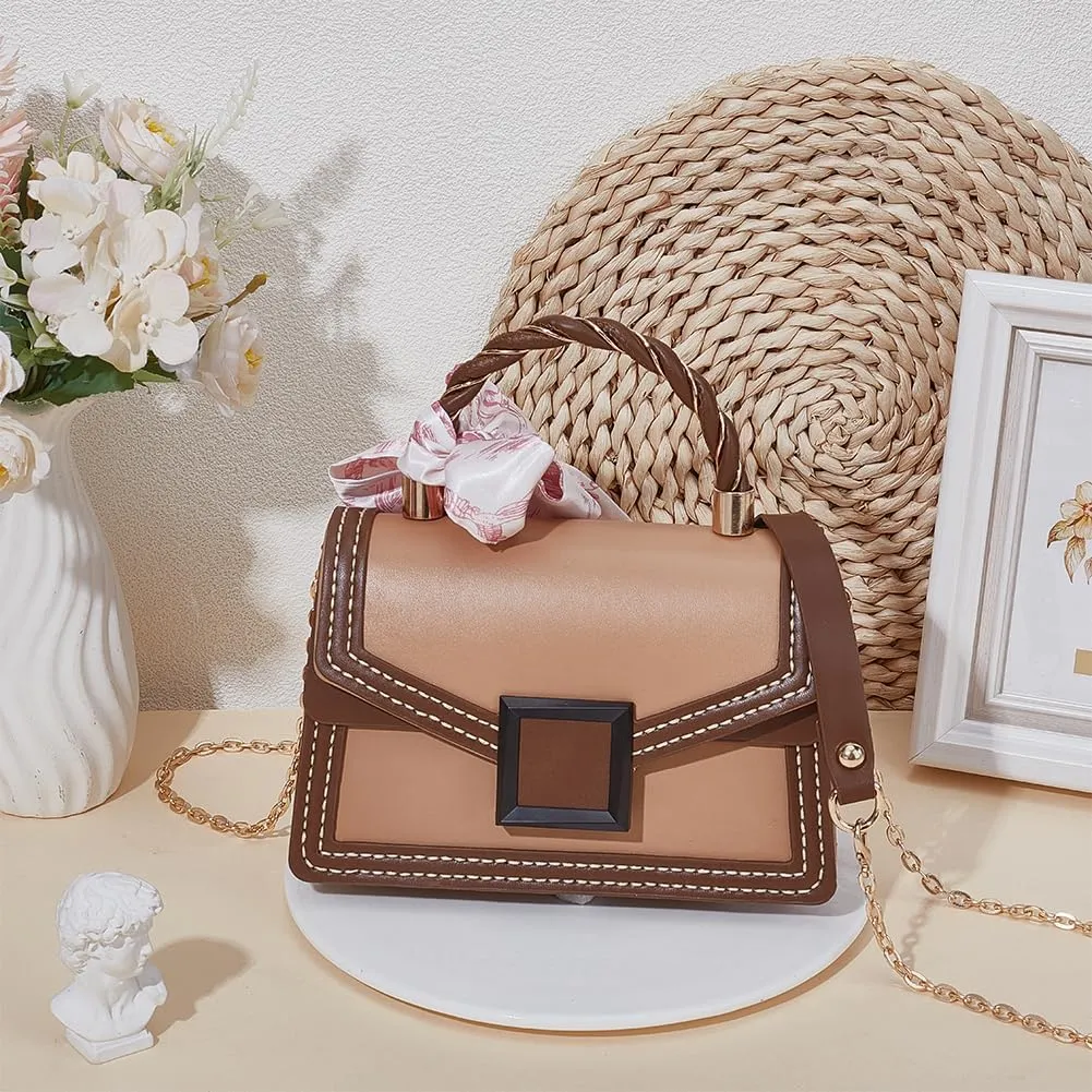 WADORN DIY Women Satchel Crossbody Bag Making Kit, Imitation Leather Handmade Stitch Shoulder Bag Making Set Women Fashion Handbag Material Kit Handmade Craft Bag Making Gift, Brown
