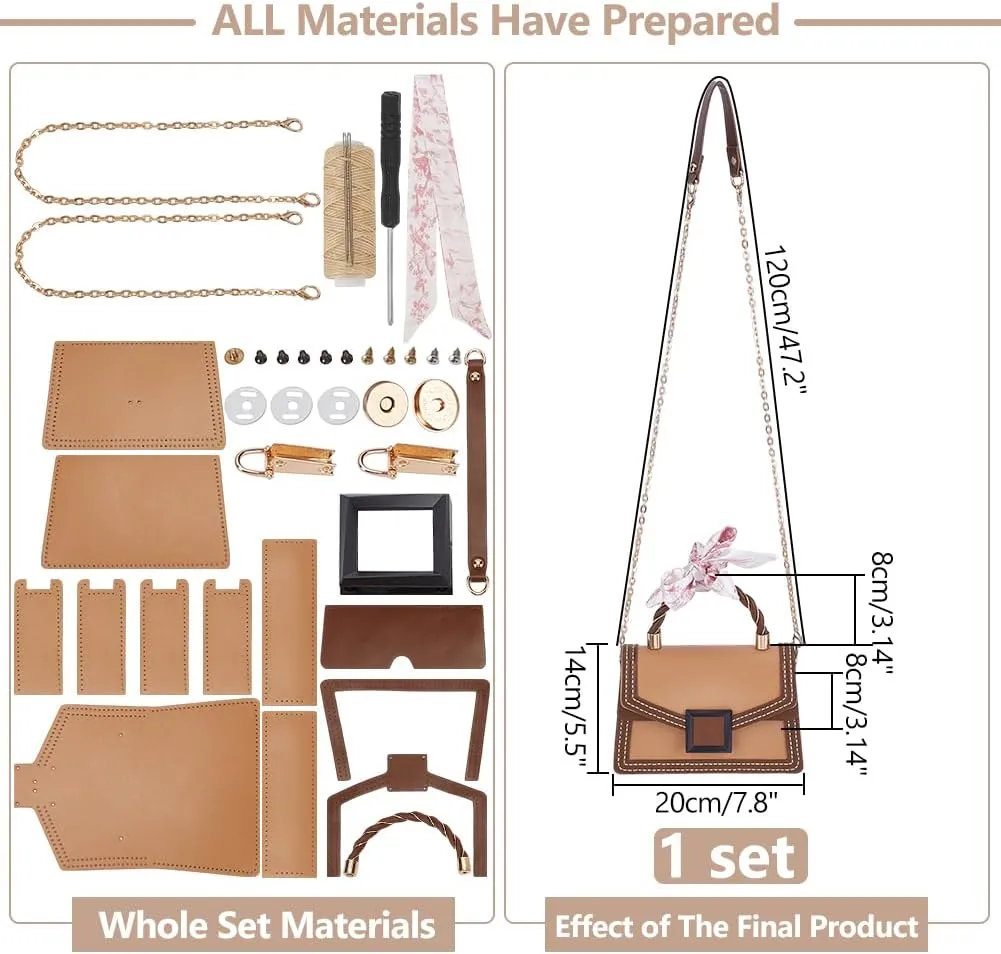 WADORN DIY Women Satchel Crossbody Bag Making Kit, Imitation Leather Handmade Stitch Shoulder Bag Making Set Women Fashion Handbag Material Kit Handmade Craft Bag Making Gift, Brown