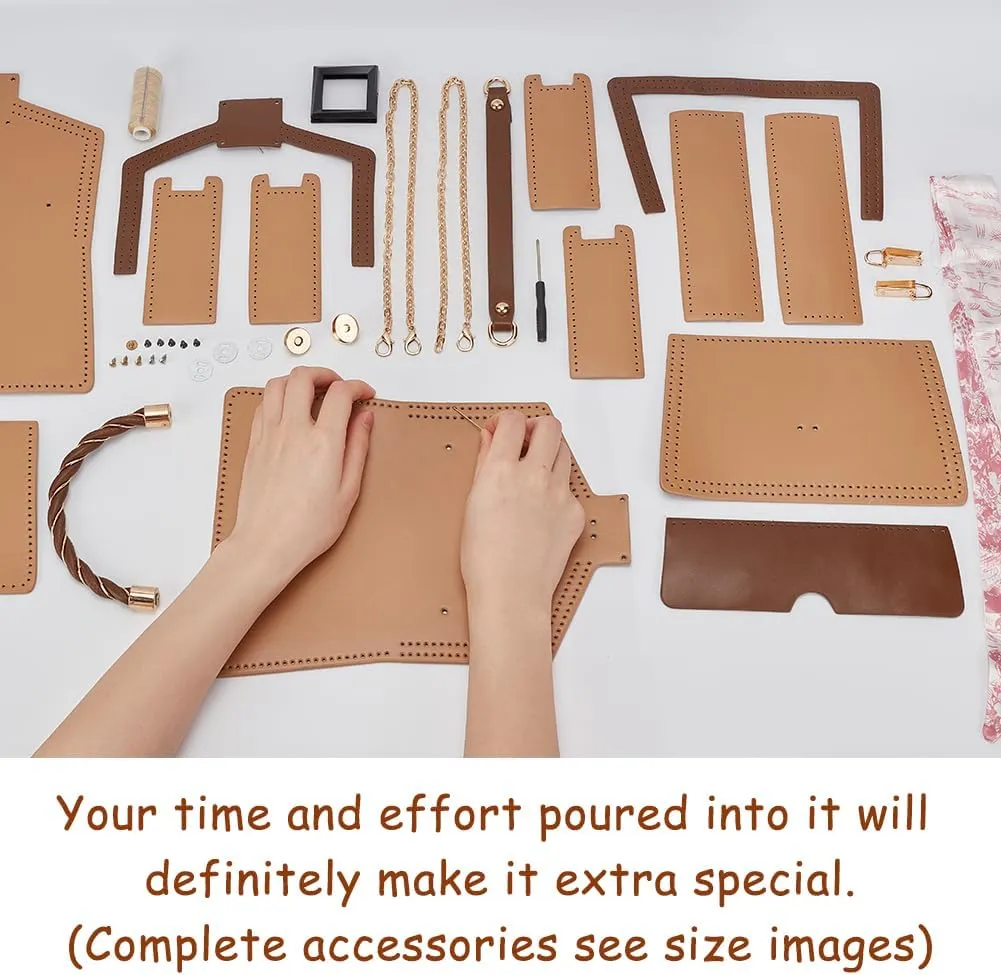 WADORN DIY Women Satchel Crossbody Bag Making Kit, Imitation Leather Handmade Stitch Shoulder Bag Making Set Women Fashion Handbag Material Kit Handmade Craft Bag Making Gift, Brown