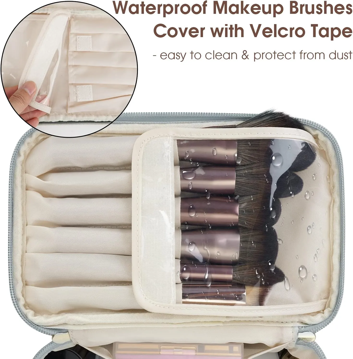 Wandering Nature Makeup Bag, Travel Make Up Organizer Cosmetic Brush Bags Case for Women in Vegan Leather, Grayish Blue, Patent Pending