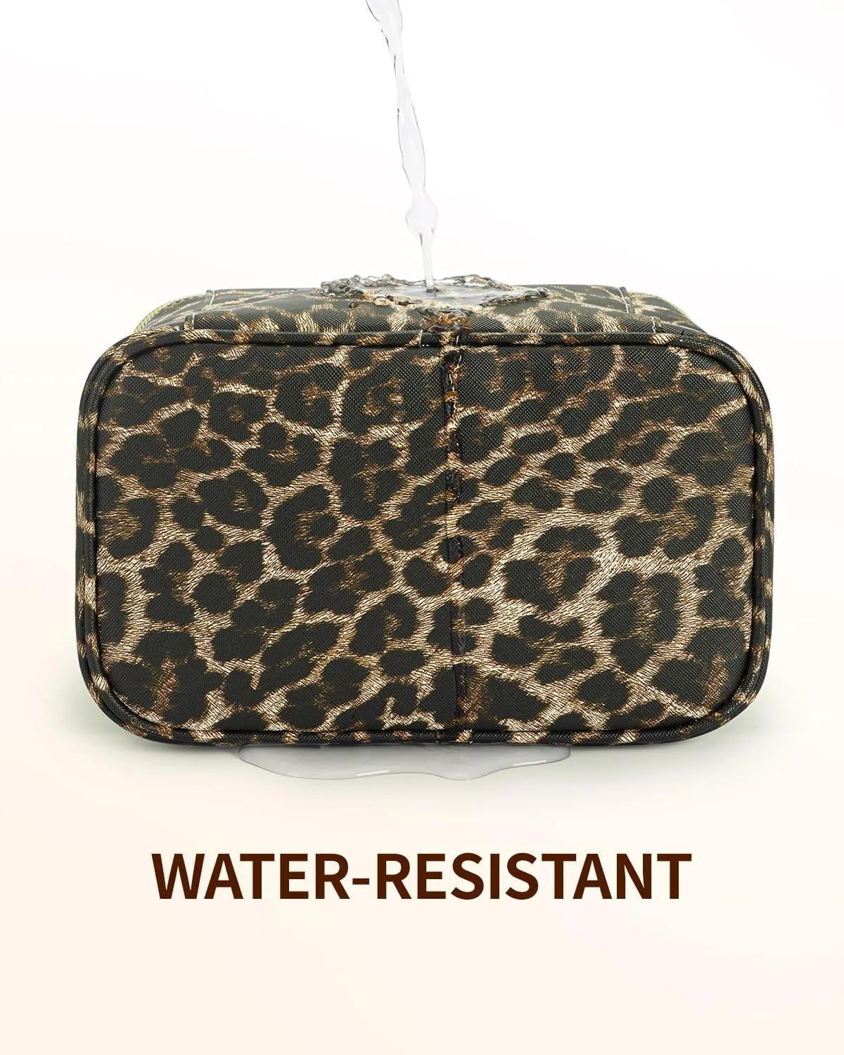 Wandering Nature Makeup Bag, Travel Make Up Organizer Cosmetic Brush Bags Case for Women in Vegan Leather, Leopard Print, Patent Pending