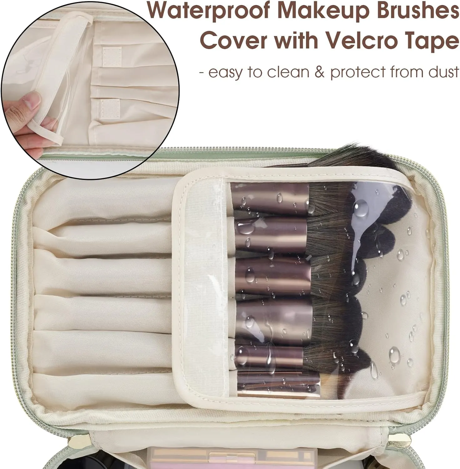 Wandering Nature Makeup Bag, Travel Make Up Organizer Cosmetic Brush Bags Case for Women in Vegan Leather, Sage Green, Patent Pending