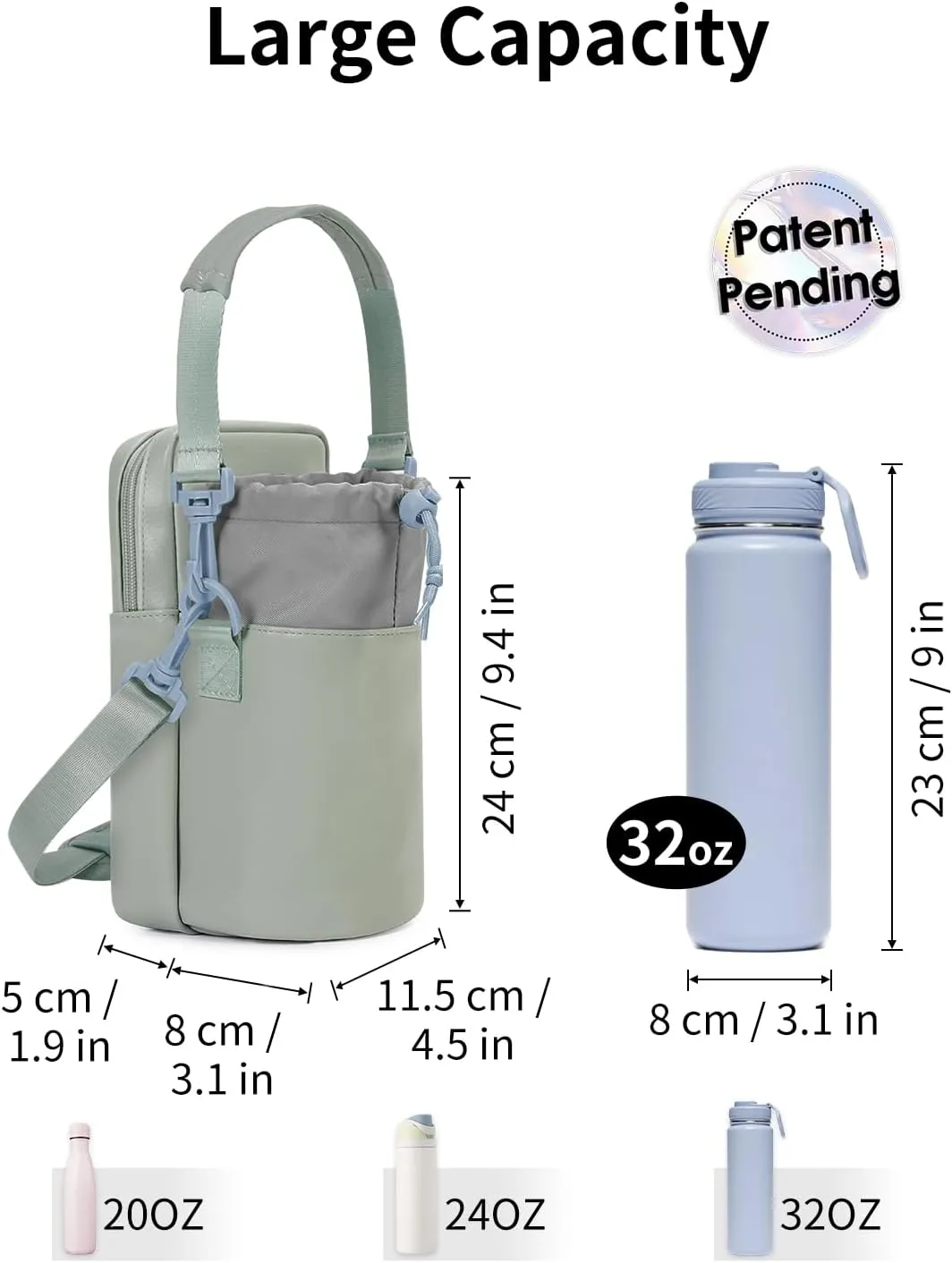 Wandering Nature Water Bottle Holder with Strap 32oz Insulated Water Bottle Carrier Sling Bag with Phone Pocket Water Bottle Pouch for Hiking Walking(Patent Pending)…