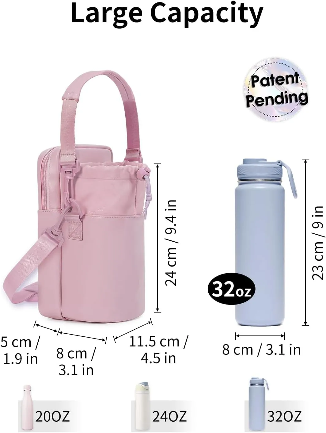 Wandering Nature Water Bottle Holder with Strap 32oz Insulated Water Bottle Carrier Sling Bag with Phone Pocket Water Bottle Pouch for Hiking Walking(Patent Pending)…