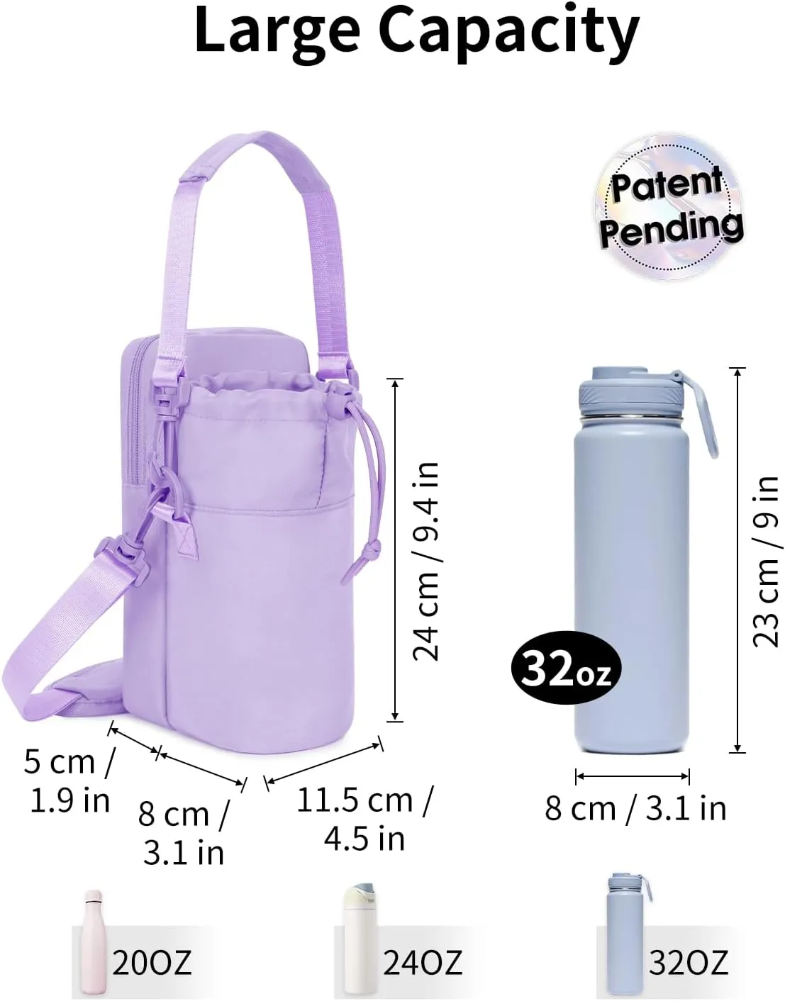 Wandering Nature Water Bottle Holder with Strap 32oz Insulated Water Bottle Carrier Sling Bag with Phone Pocket Water Bottle Pouch for Hiking Walking(Patent Pending)…