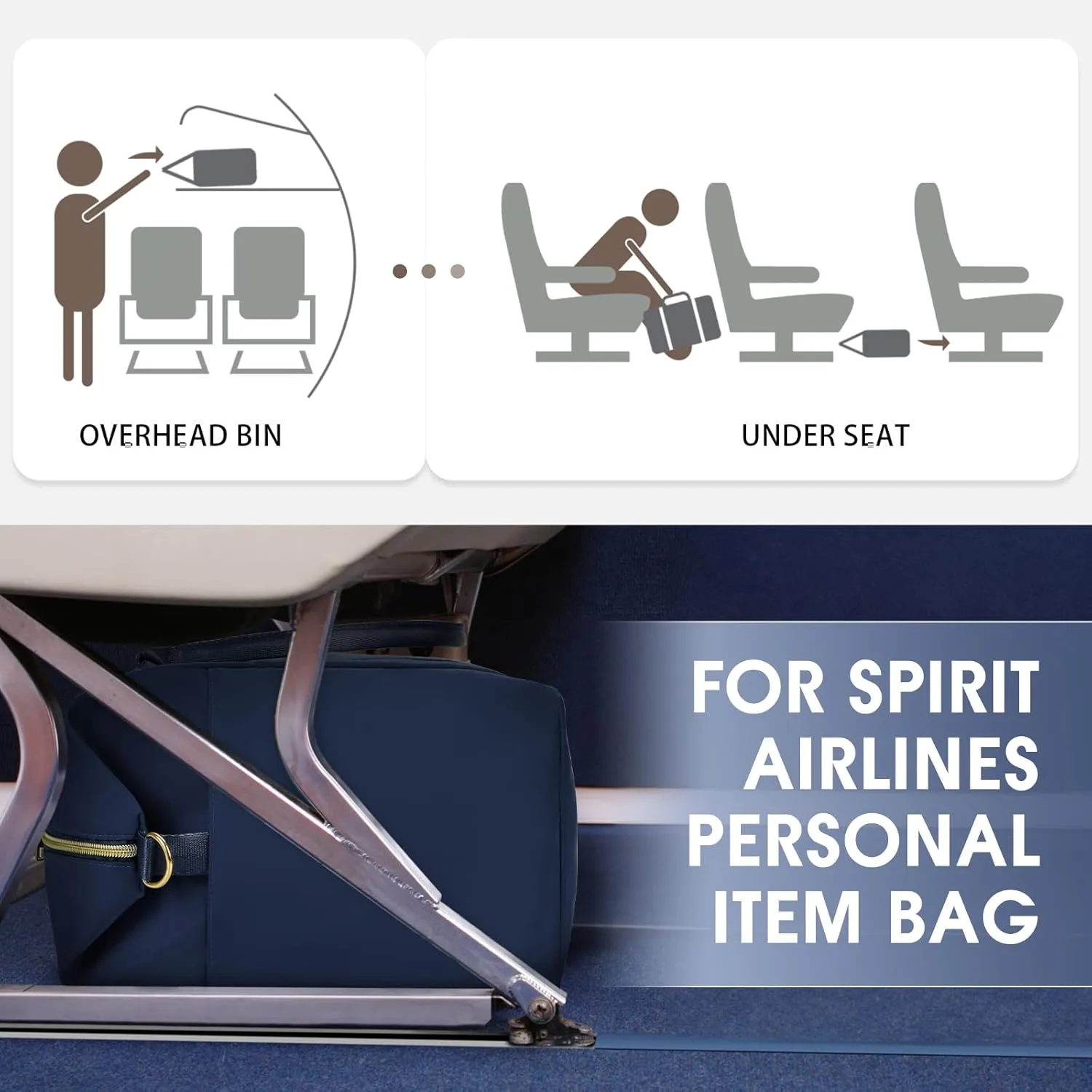 WANDF For Spirit Airlines Personal Item Bag 18x14x8 Travel Duffel Bag with TSA Approved Quart Size Bag & Shoe Bags Weekender Overnight Carry-on Luggage for Women (Navy Blue）