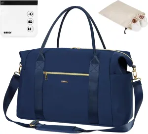 WANDF For Spirit Airlines Personal Item Bag 18x14x8 Travel Duffel Bag with TSA Approved Quart Size Bag & Shoe Bags Weekender Overnight Carry-on Luggage for Women (Navy Blue）