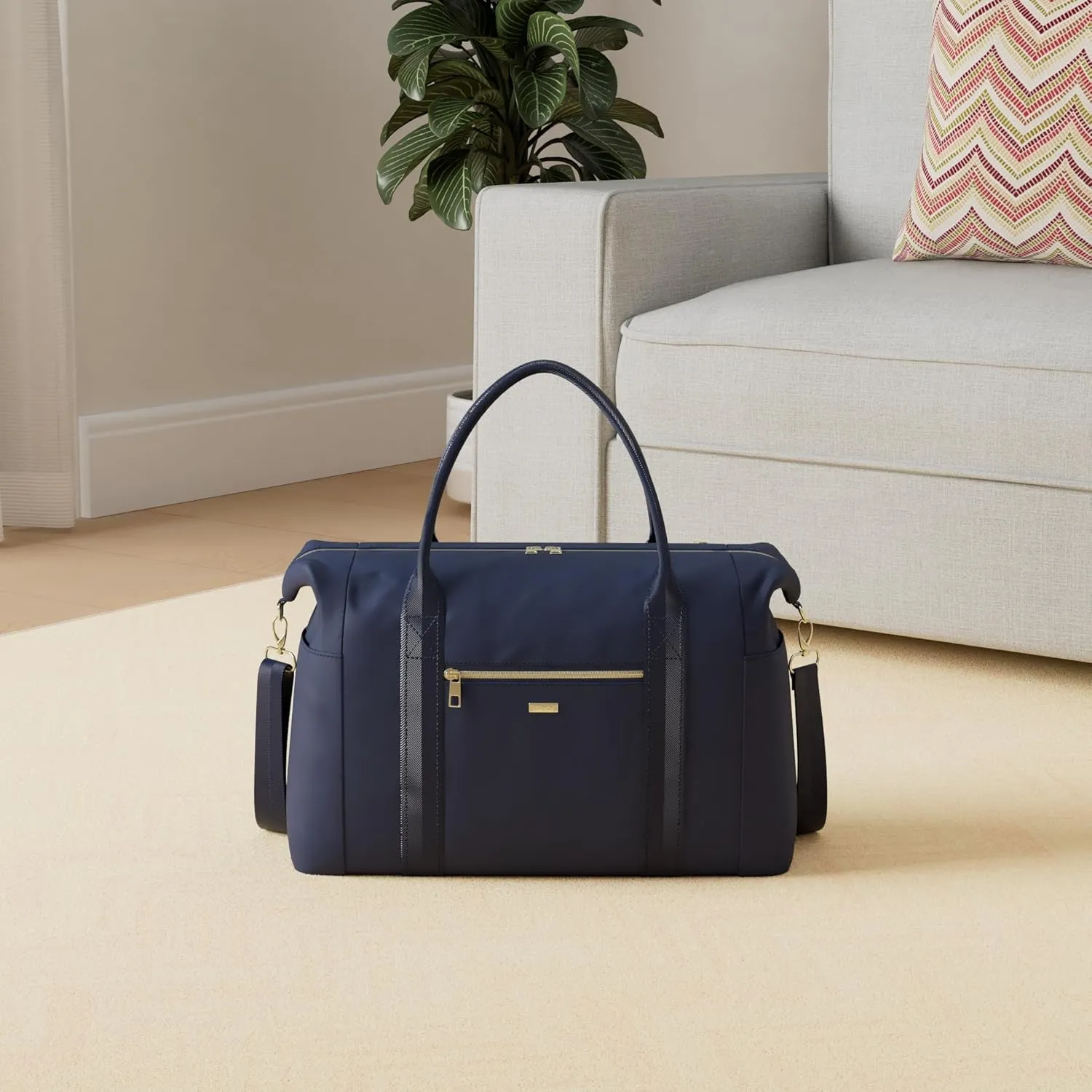 WANDF For Spirit Airlines Personal Item Bag 18x14x8 Travel Duffel Bag with TSA Approved Quart Size Bag & Shoe Bags Weekender Overnight Carry-on Luggage for Women (Navy Blue）