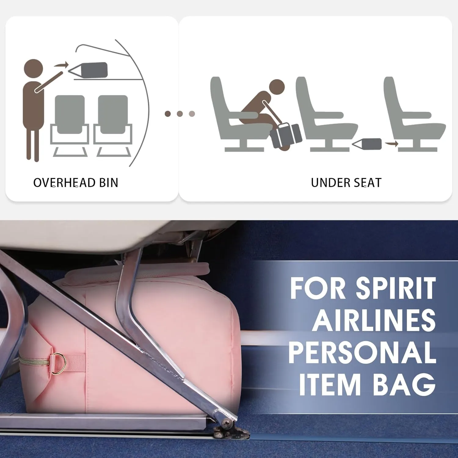 WANDF For Spirit Airlines Personal Item Bag 18x14x8 Travel Duffel bag with TSA Approved Quart Size Bag & Shoe Bags Weekender Overnight Carry-on Luggage for Women (Pink）