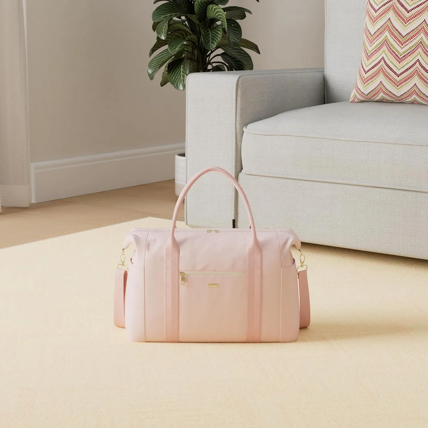 WANDF For Spirit Airlines Personal Item Bag 18x14x8 Travel Duffel bag with TSA Approved Quart Size Bag & Shoe Bags Weekender Overnight Carry-on Luggage for Women (Pink）
