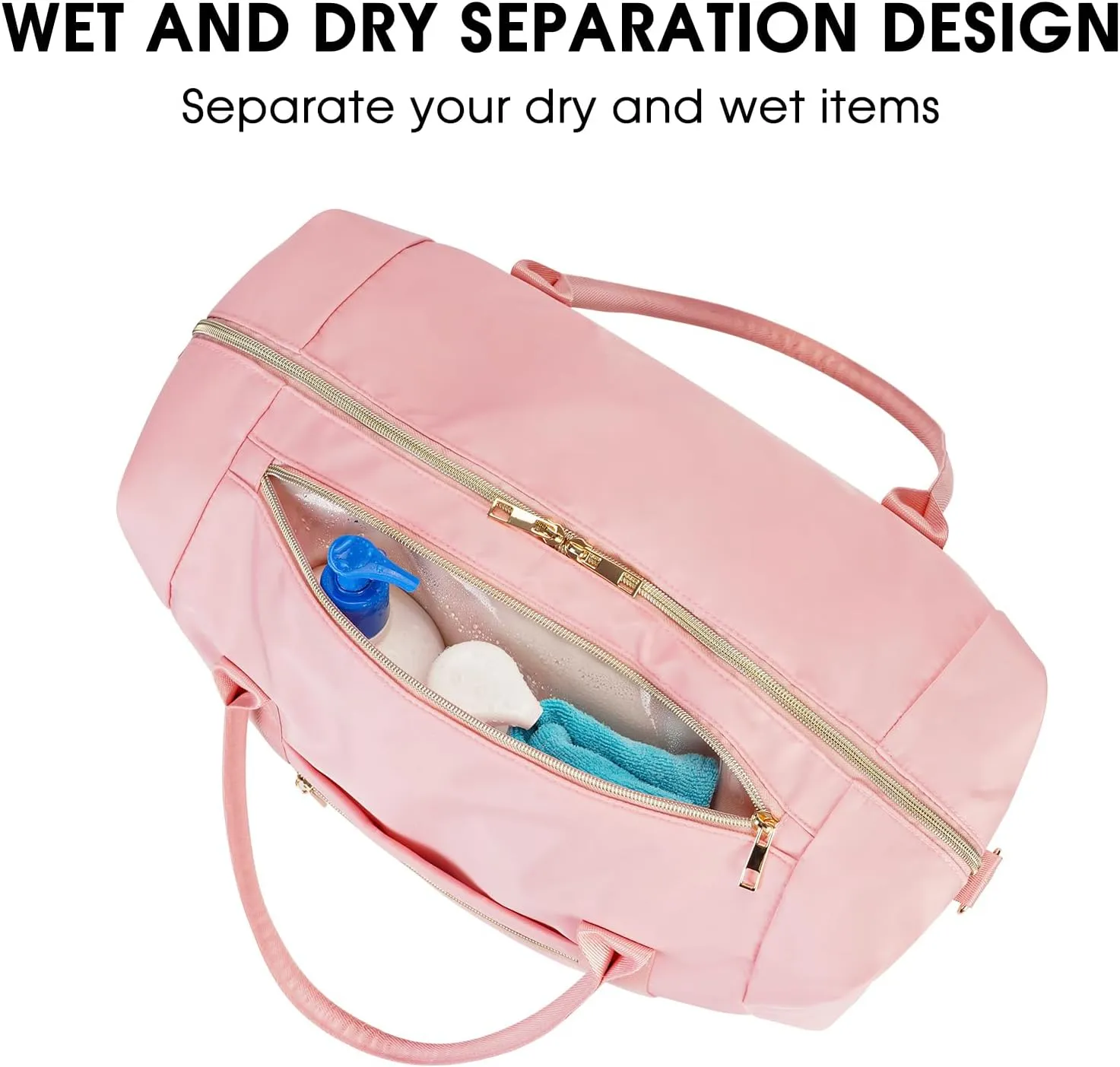 WANDF For Spirit Airlines Personal Item Bag 18x14x8 Travel Duffel bag with TSA Approved Quart Size Bag & Shoe Bags Weekender Overnight Carry-on Luggage for Women (Pink）