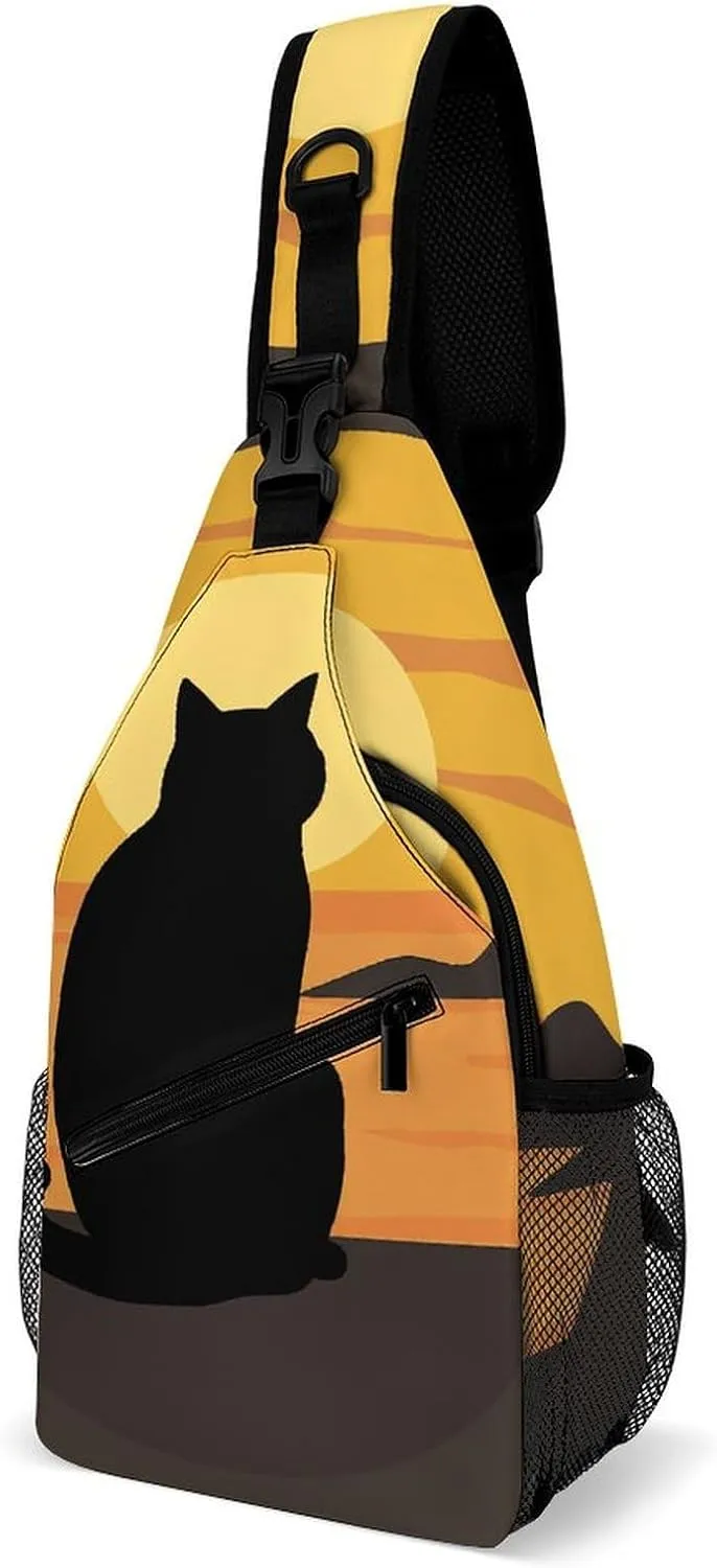 Warm Cat Crossbody Sling Bag for Women Men Sling Backpack Travel Chest Bag Pack Man Purse Shoulder Bags Daypack for Travel Hiking Cycling