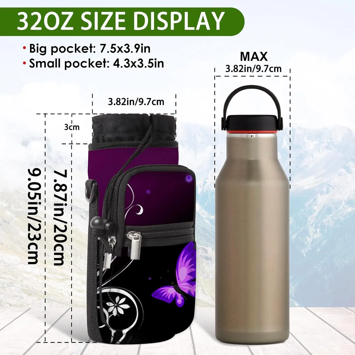 Water Bottle Carrier Bag Holder 25oz 32oz 40oz 64oz Insulated Water Bottle Sling Sleeve Case Cover with Strap Pockets