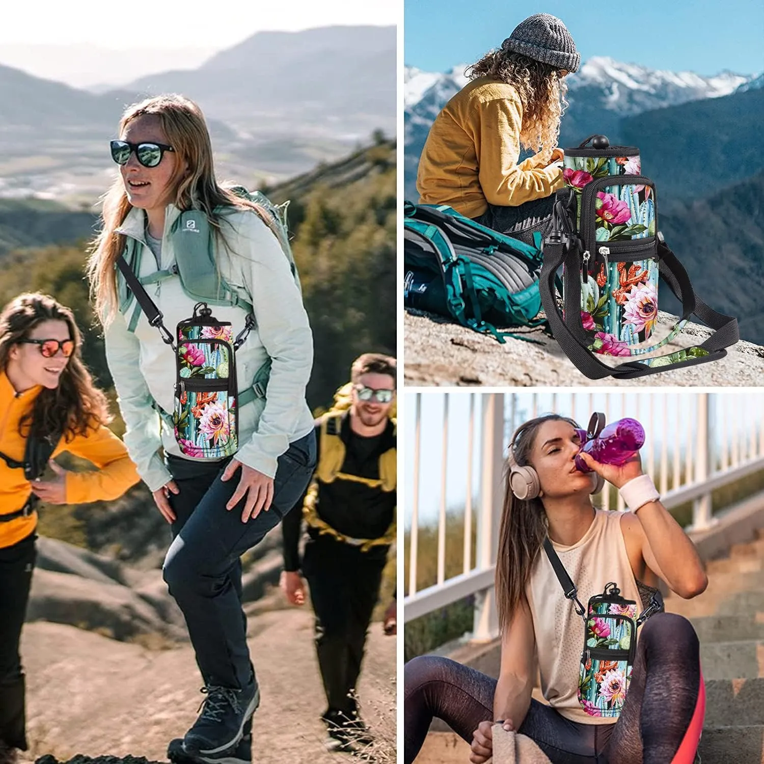 Water Bottle Carrier Bag Holder 25oz 32oz 40oz 64oz Insulated Water Bottle Sling Sleeve Case Cover with Strap Pockets
