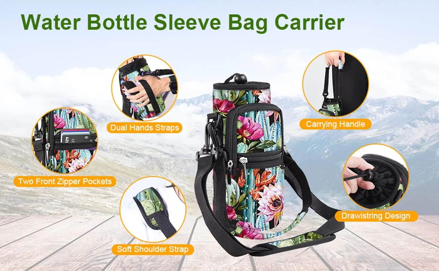 Water Bottle Carrier Bag Holder 25oz 32oz 40oz 64oz Insulated Water Bottle Sling Sleeve Case Cover with Strap Pockets