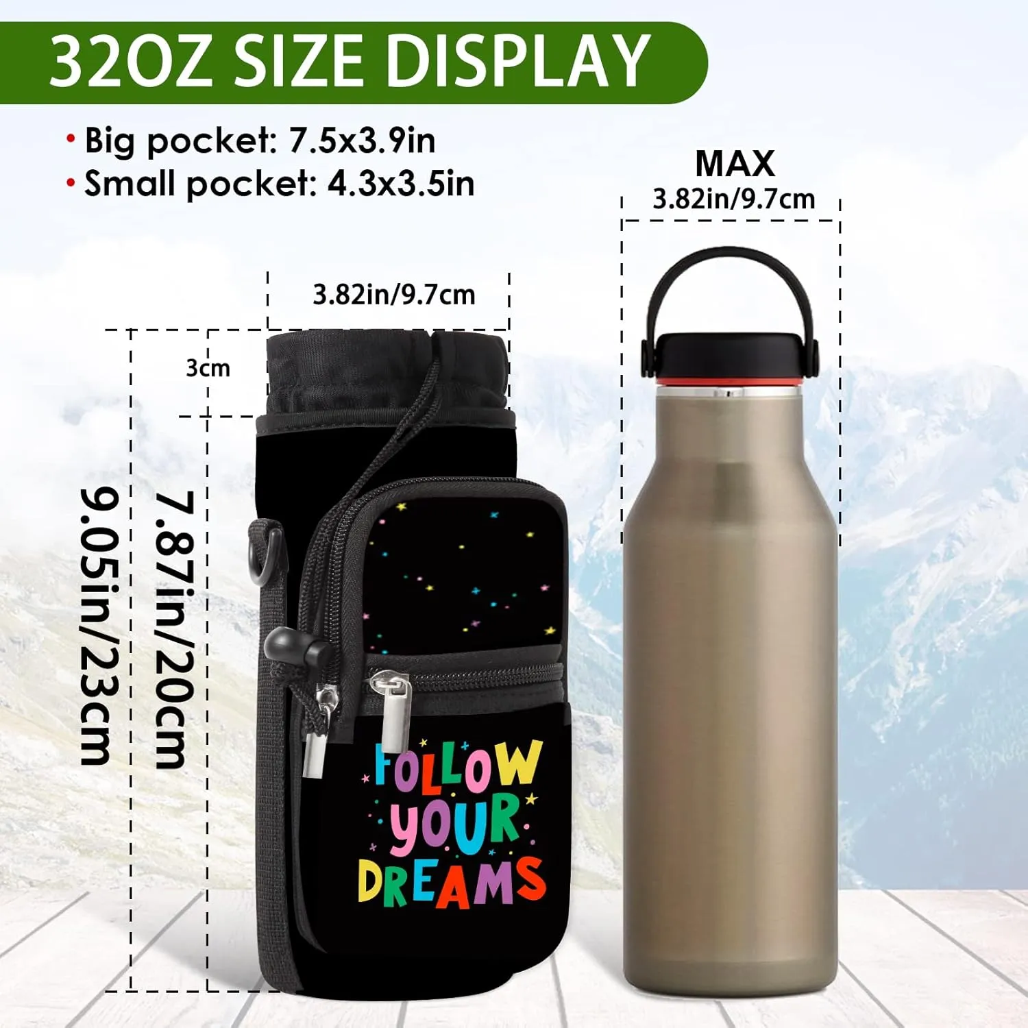 Water Bottle Carrier Bag Holder 25oz 32oz 40oz 64oz Insulated Water Bottle Sling Sleeve Case Cover with Strap Pockets