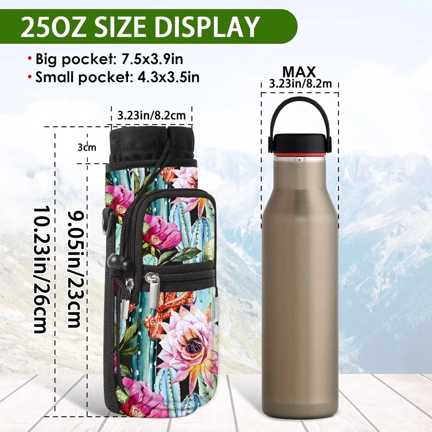 Water Bottle Carrier Bag Holder 25oz 32oz 40oz 64oz Insulated Water Bottle Sling Sleeve Case Cover with Strap Pockets