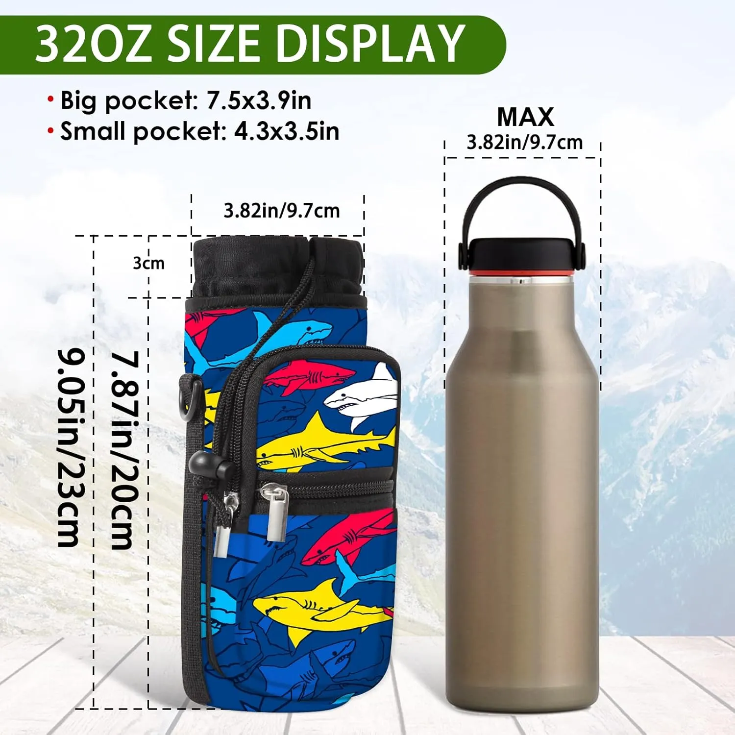 Water Bottle Carrier Bag Holder 25oz 32oz 40oz 64oz Insulated Water Bottle Sling Sleeve Case Cover with Strap Pockets