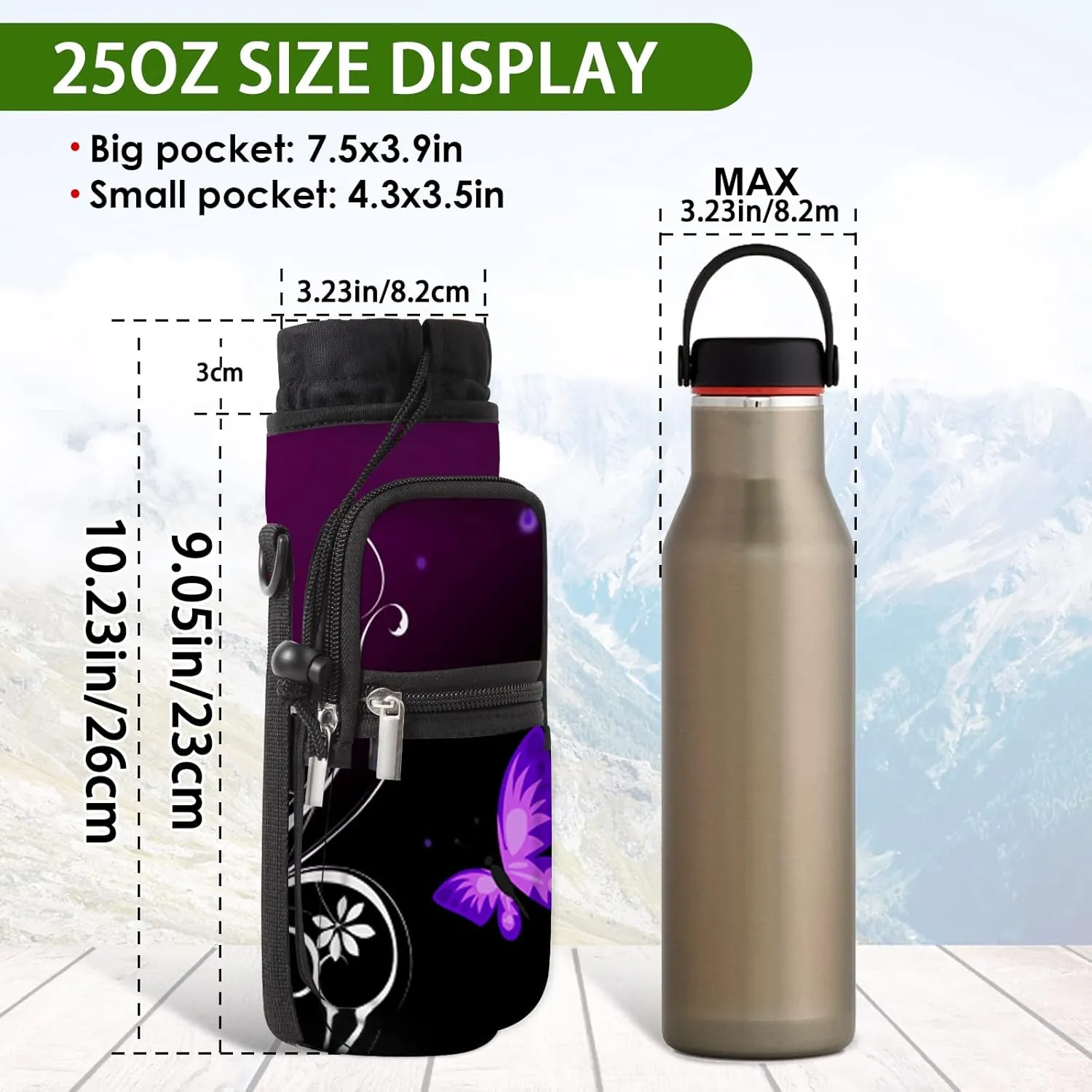Water Bottle Carrier Bag Holder 25oz 32oz 40oz 64oz Insulated Water Bottle Sling Sleeve Case Cover with Strap Pockets