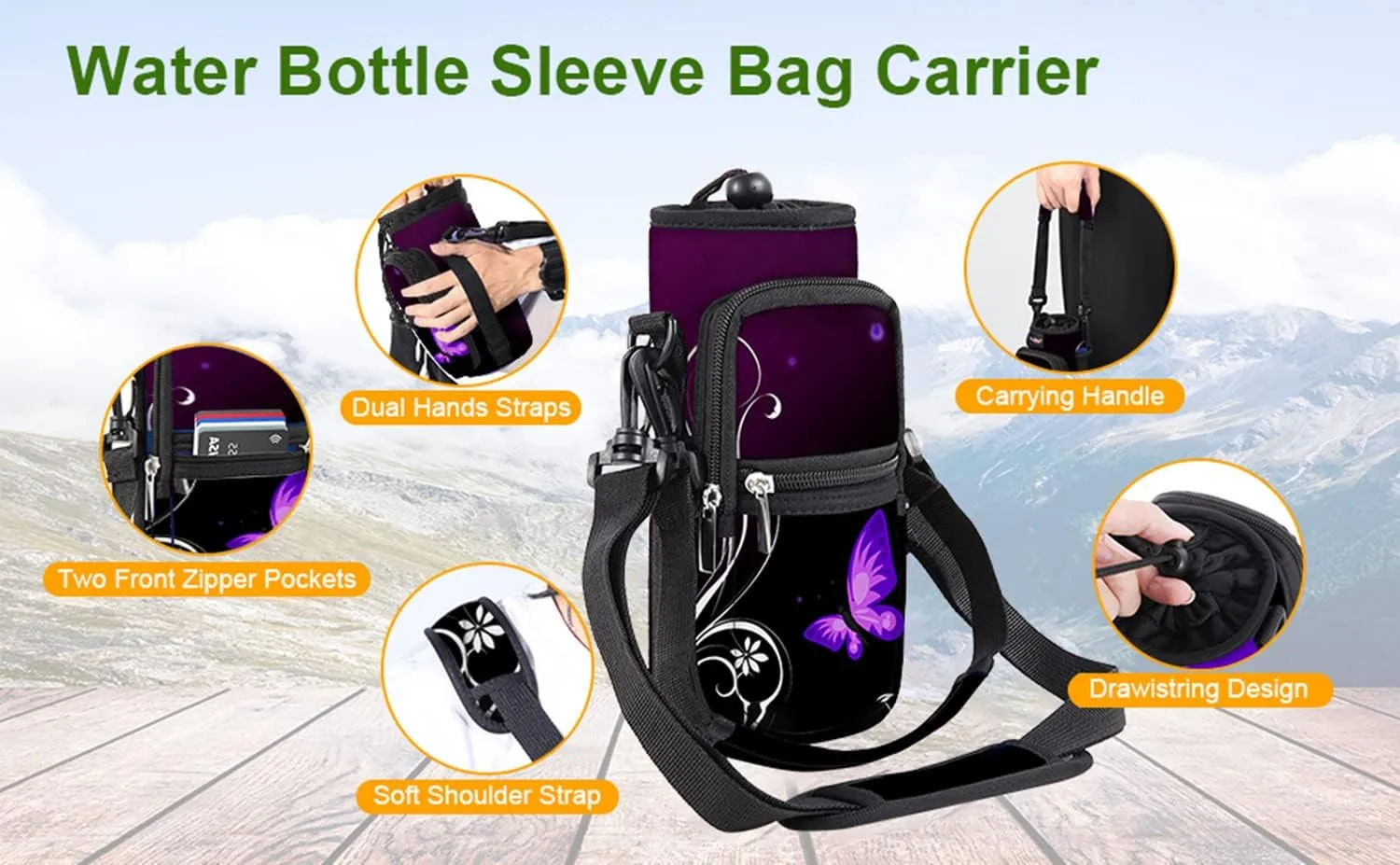 Water Bottle Carrier Bag Holder 25oz 32oz 40oz 64oz Insulated Water Bottle Sling Sleeve Case Cover with Strap Pockets