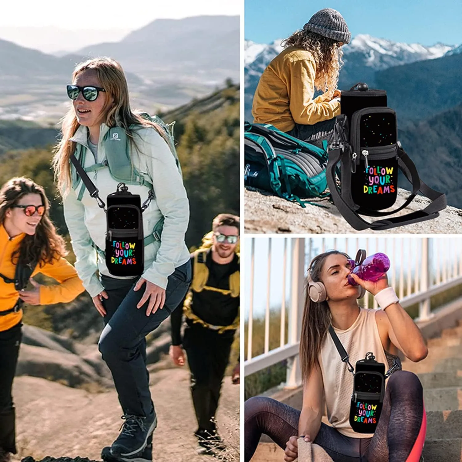 Water Bottle Carrier Bag Holder 25oz 32oz 40oz 64oz Insulated Water Bottle Sling Sleeve Case Cover with Strap Pockets