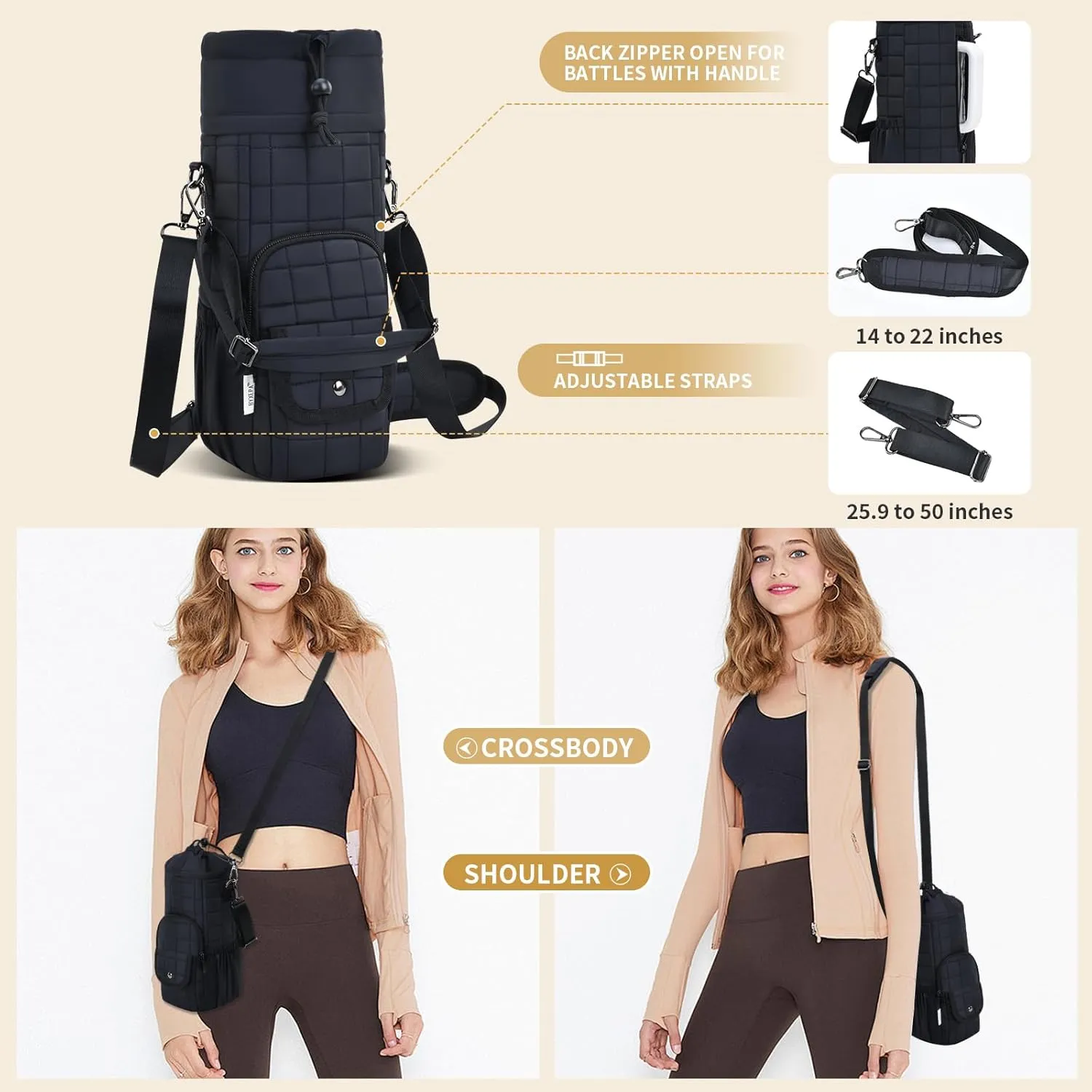 Water Bottle Carrier Bag with Phone Pocke Large Space Water Bottle Holder Pouch Daily Adjustable Strap Sling Bag for 40oz 64oz Stanley and Other Water Bottle