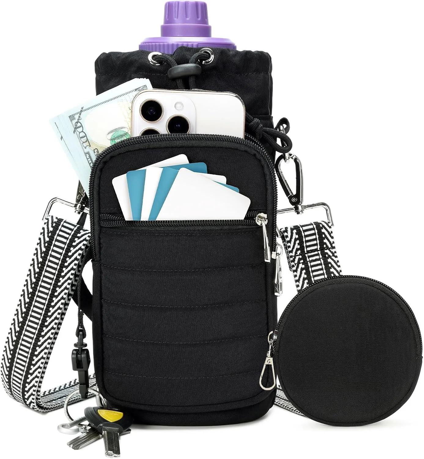 Water Bottle Carrier Bag with Strap Insulated Water Bottle Carrier Sling Bag with Phone Pocket for Walking, Hiking, Cycling, Water Bottle Holder with Strap