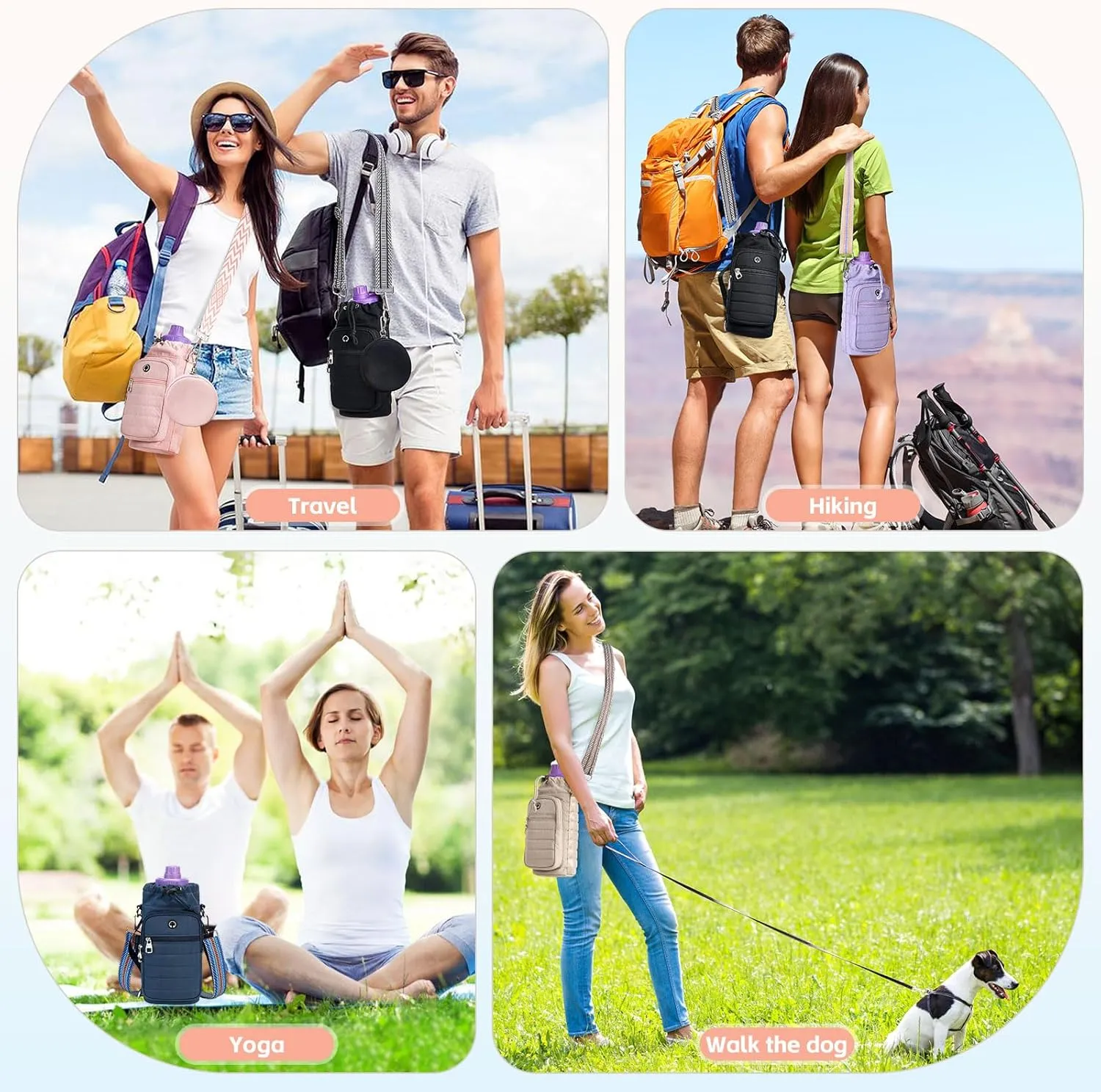Water Bottle Carrier Bag with Strap Insulated Water Bottle Carrier Sling Bag with Phone Pocket for Walking, Hiking, Cycling, Water Bottle Holder with Strap