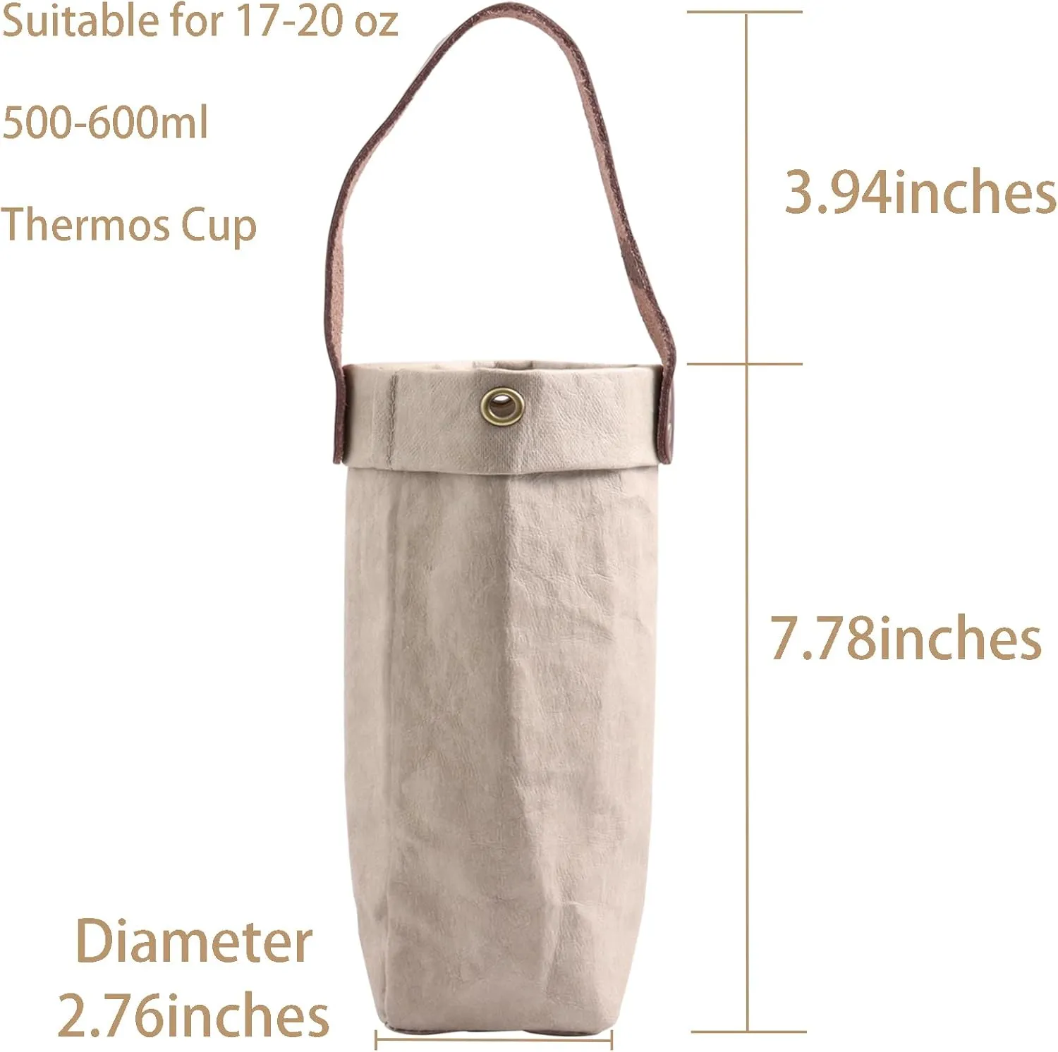 Water Bottle Carrier with Strap,Washed kraft Paper Water Cup Sleeve for 17/20oz Insulated Water Bottle,for Walking Hiking Camping Gym