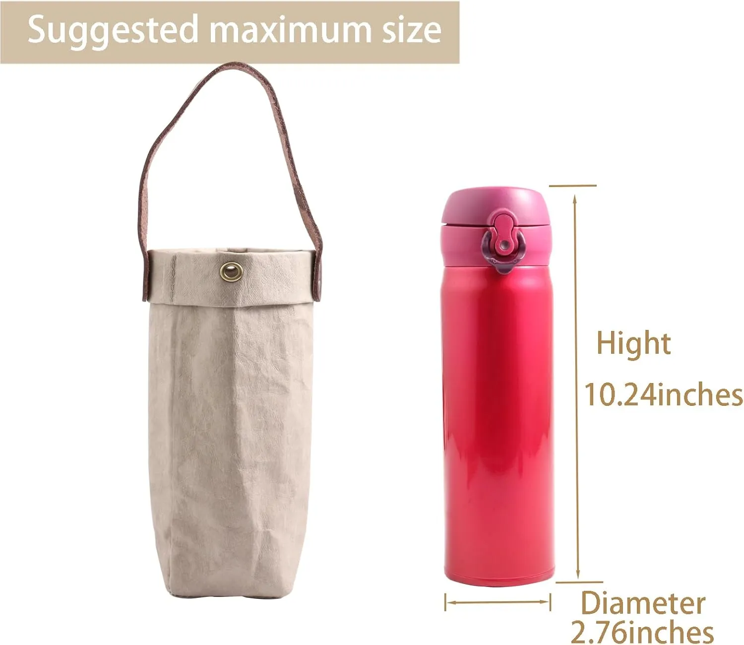Water Bottle Carrier with Strap,Washed kraft Paper Water Cup Sleeve for 17/20oz Insulated Water Bottle,for Walking Hiking Camping Gym